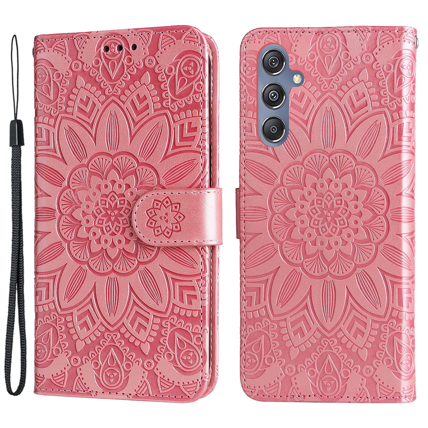 For Samsung Galaxy F34 5G M34 5G Anti-Scratch Phone Cover Sunflower Imprint PU Leather Wallet Stand Case