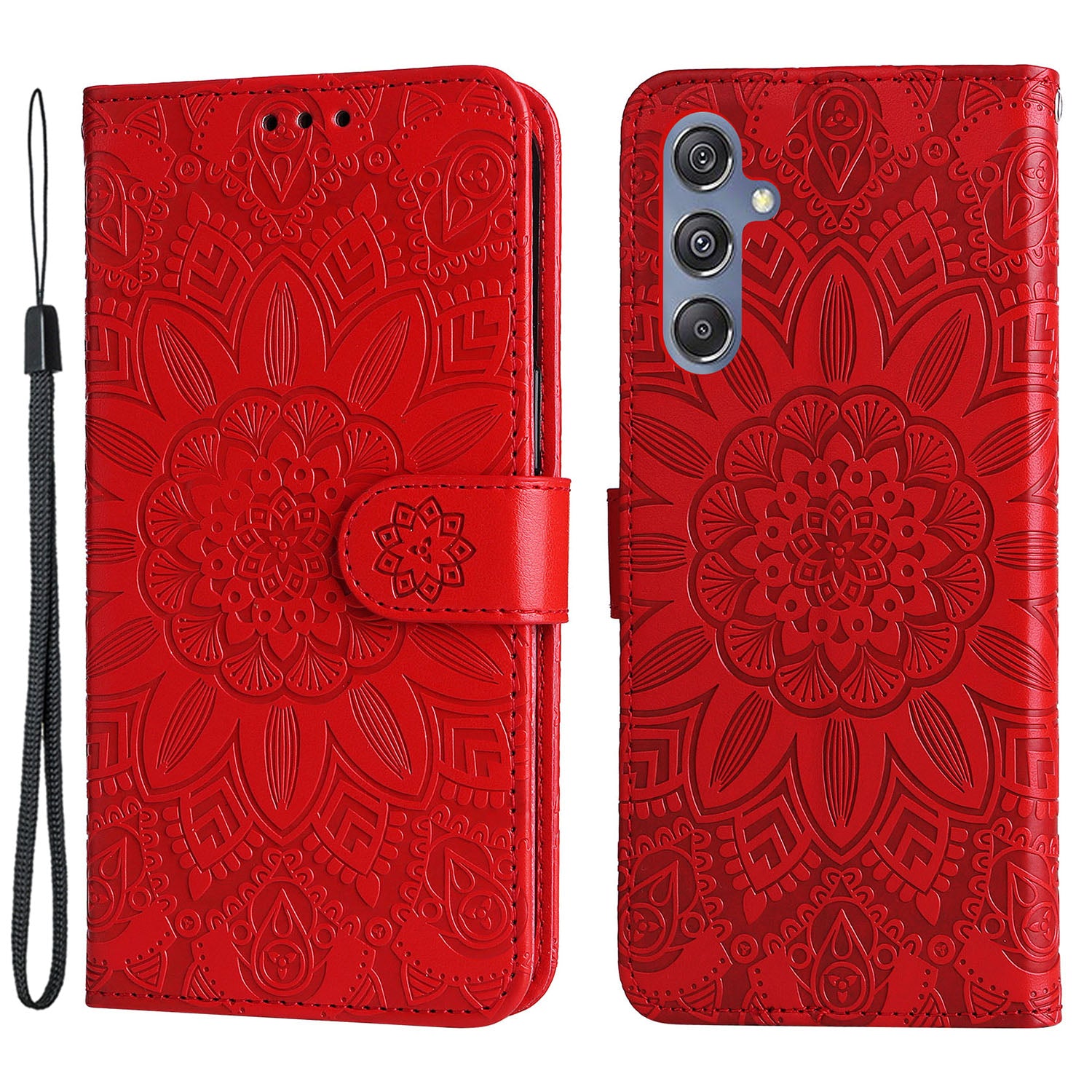 For Samsung Galaxy F34 5G M34 5G Anti-Scratch Phone Cover Sunflower Imprint PU Leather Wallet Stand Case