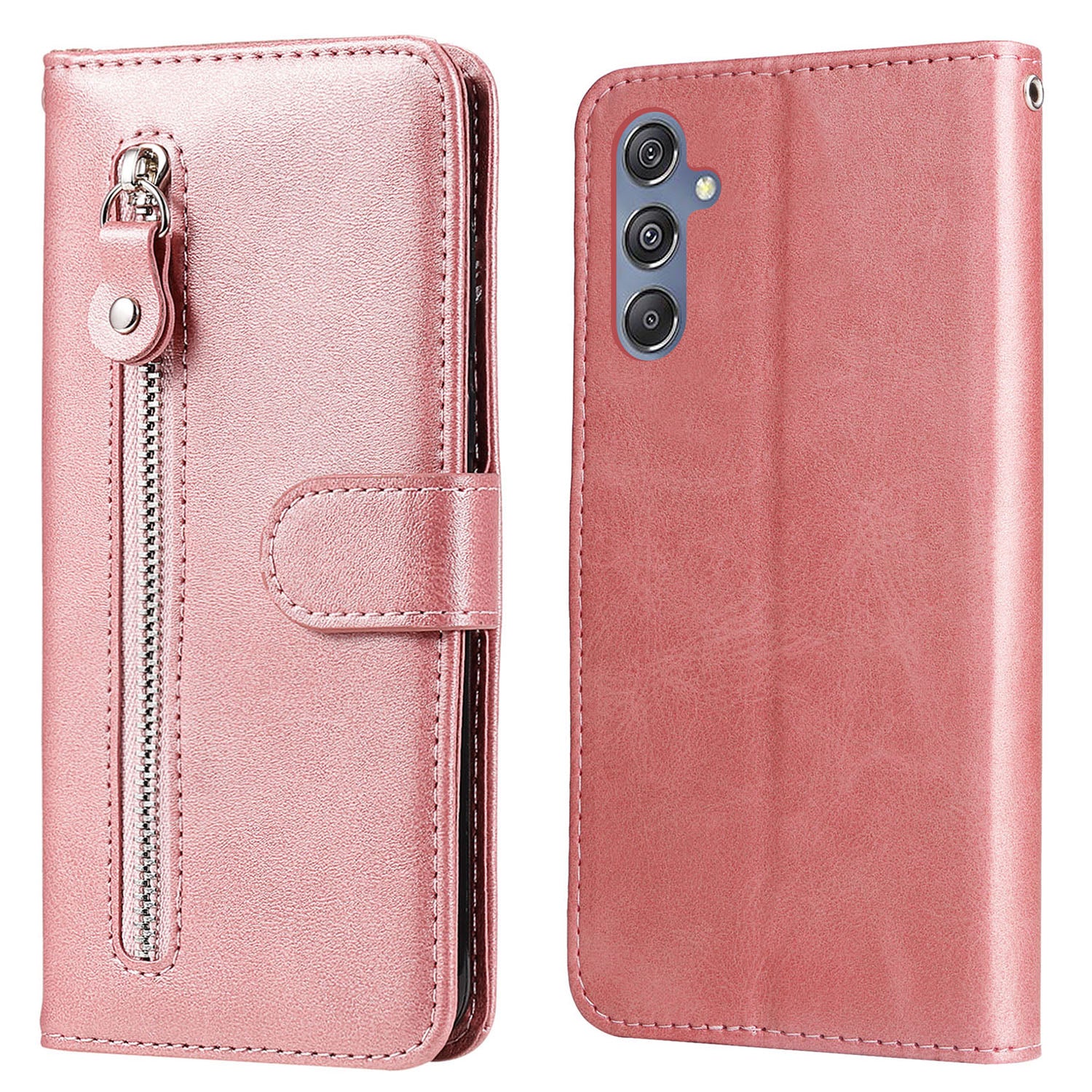 For Samsung Galaxy F34 5G M34 5G Calf Texture Leather Phone Case Wallet Stand Cover with Zipper Pocket