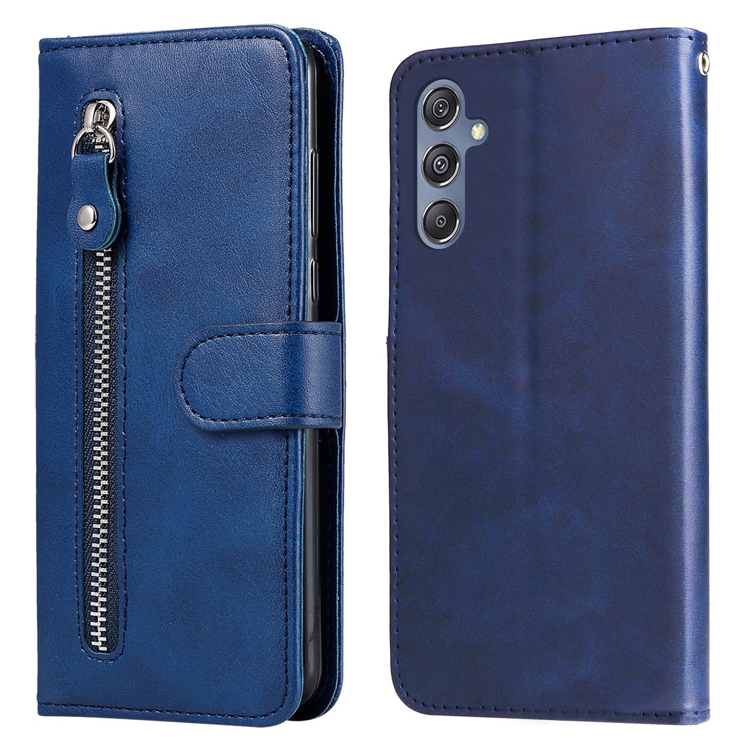 For Samsung Galaxy F34 5G M34 5G Calf Texture Leather Phone Case Wallet Stand Cover with Zipper Pocket