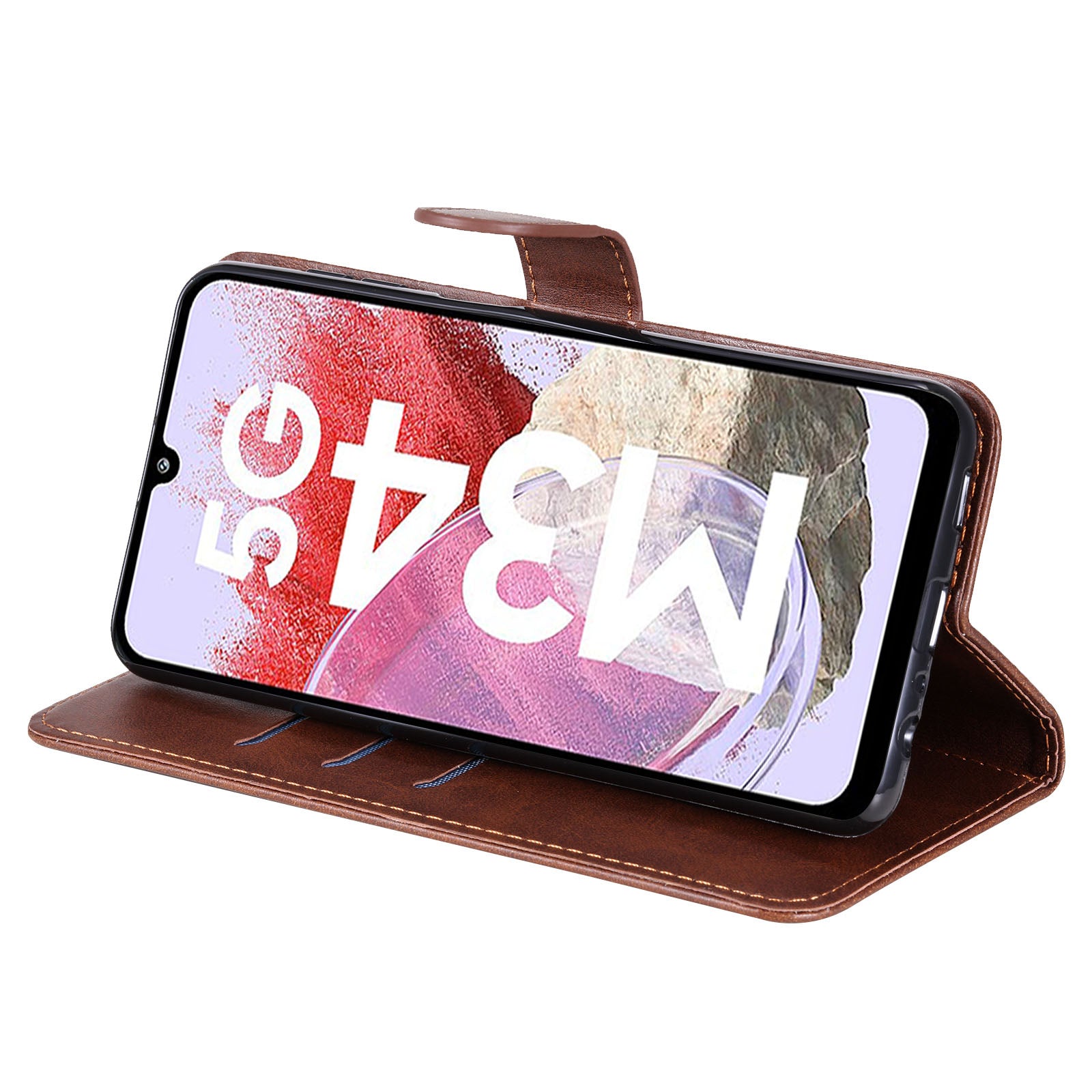 For Samsung Galaxy F34 5G M34 5G Calf Texture Leather Phone Case Wallet Stand Cover with Zipper Pocket