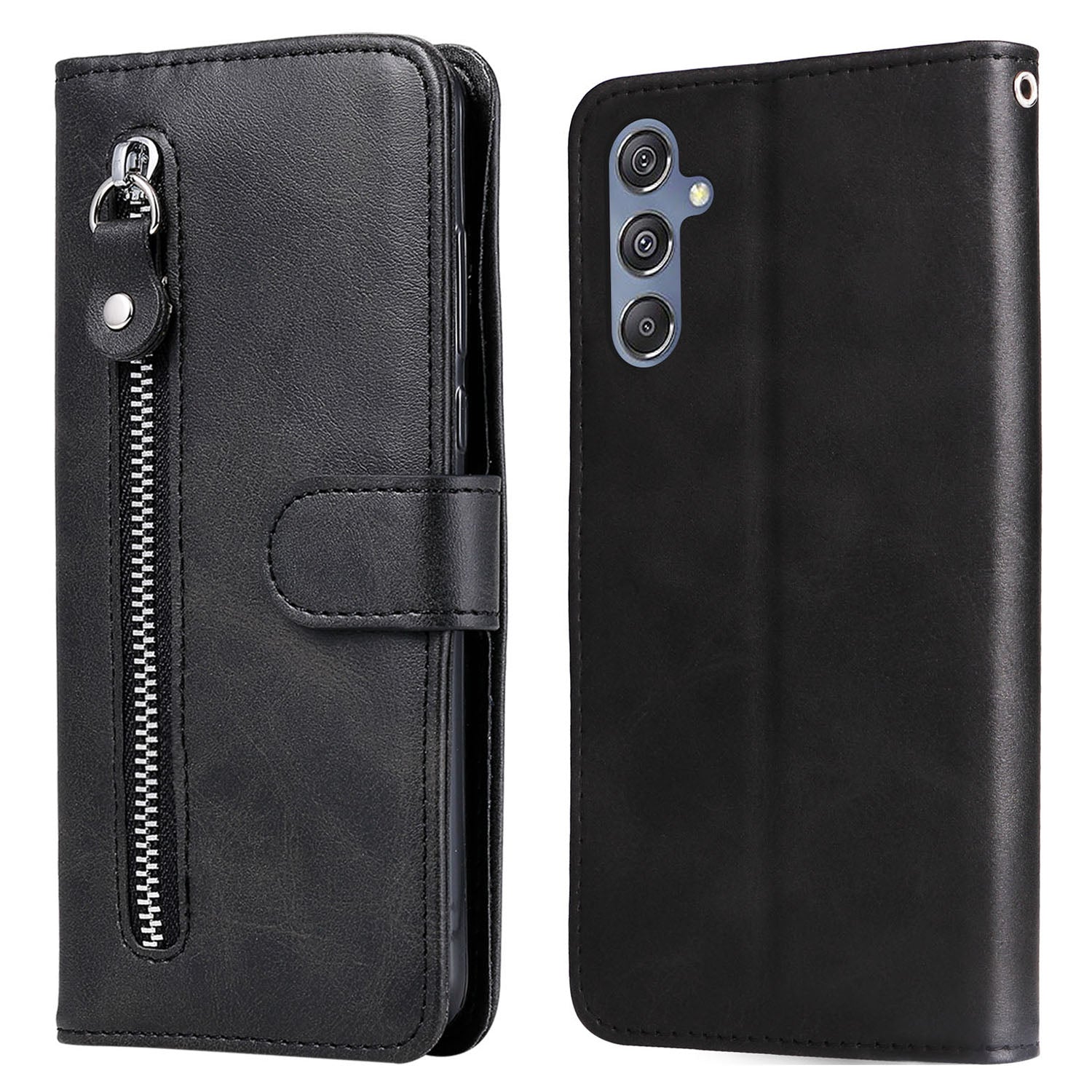 For Samsung Galaxy F34 5G M34 5G Calf Texture Leather Phone Case Wallet Stand Cover with Zipper Pocket
