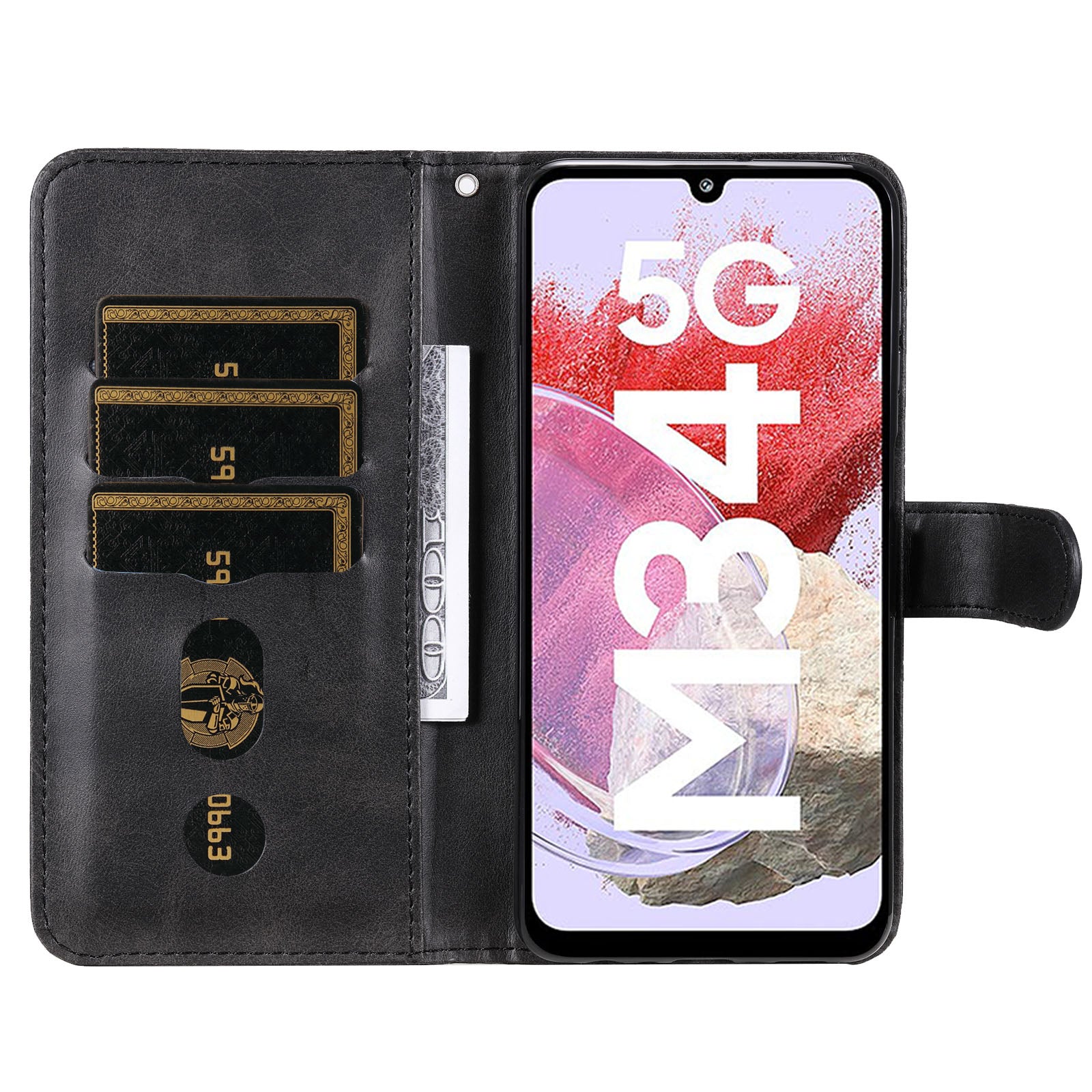 For Samsung Galaxy F34 5G M34 5G Calf Texture Leather Phone Case Wallet Stand Cover with Zipper Pocket