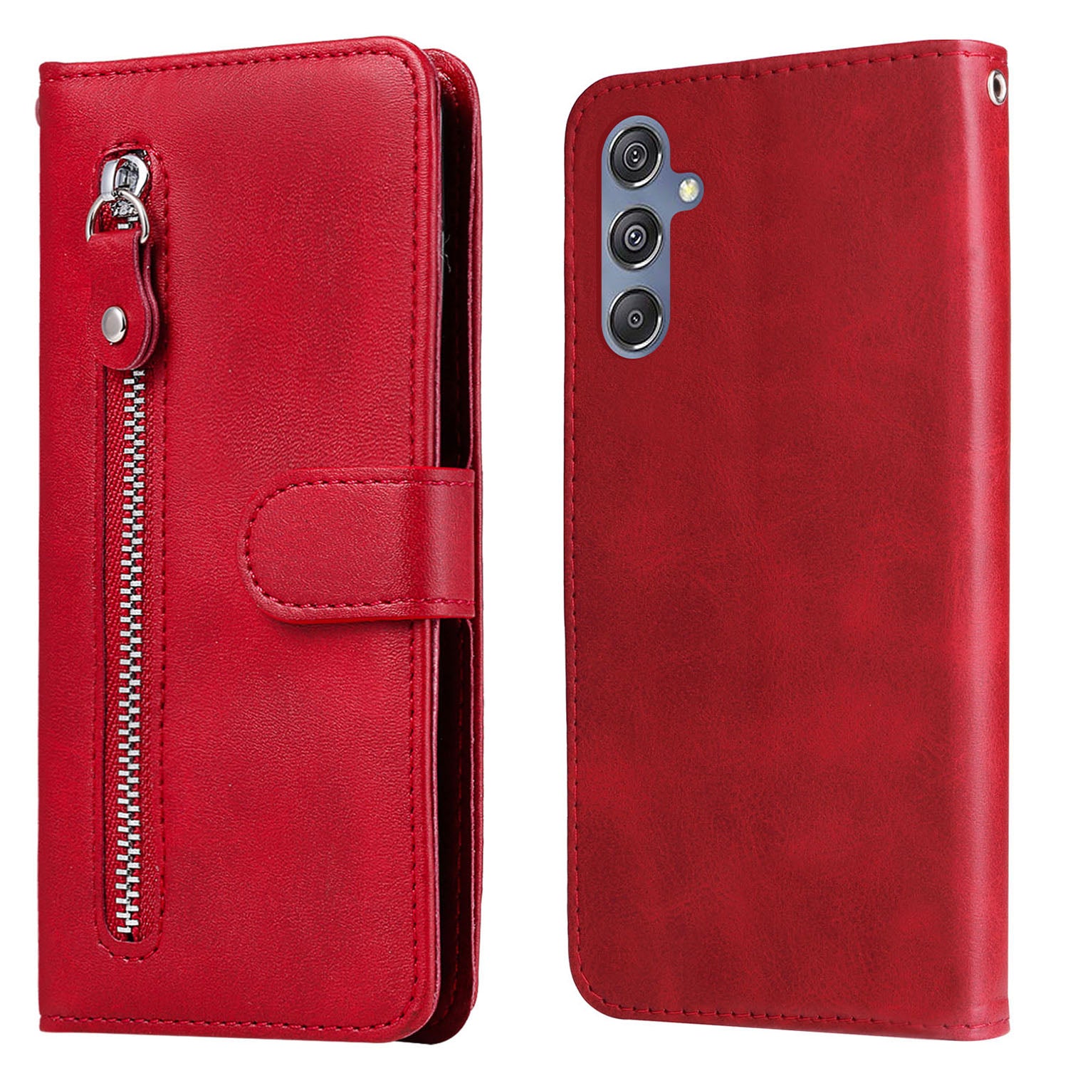 For Samsung Galaxy F34 5G M34 5G Calf Texture Leather Phone Case Wallet Stand Cover with Zipper Pocket