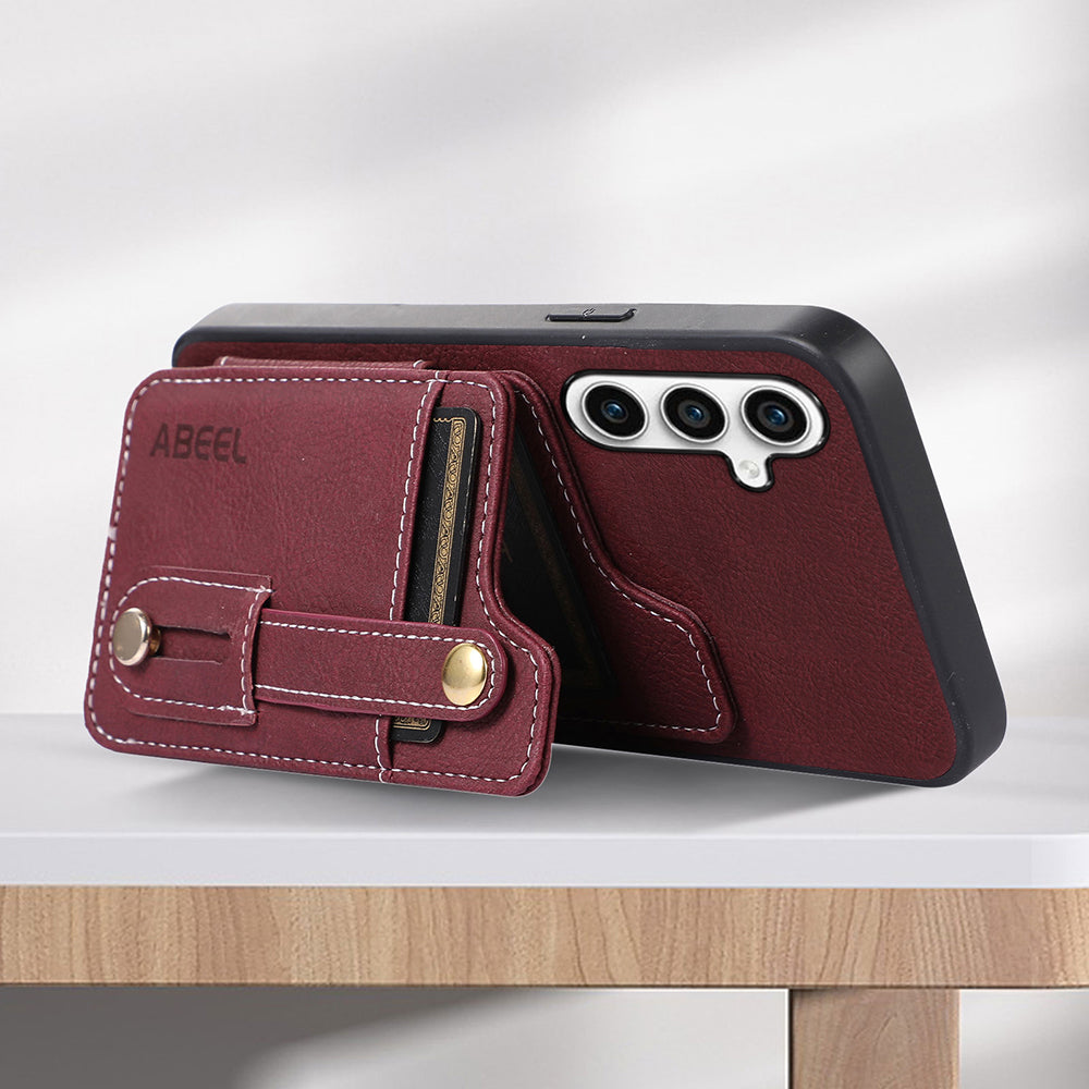 ABEEL Style 01 For Samsung Galaxy S23 FE Litchi Texture PU Leather TPU PC Phone Cover Kickstand Case with Folio Flip Card Slots