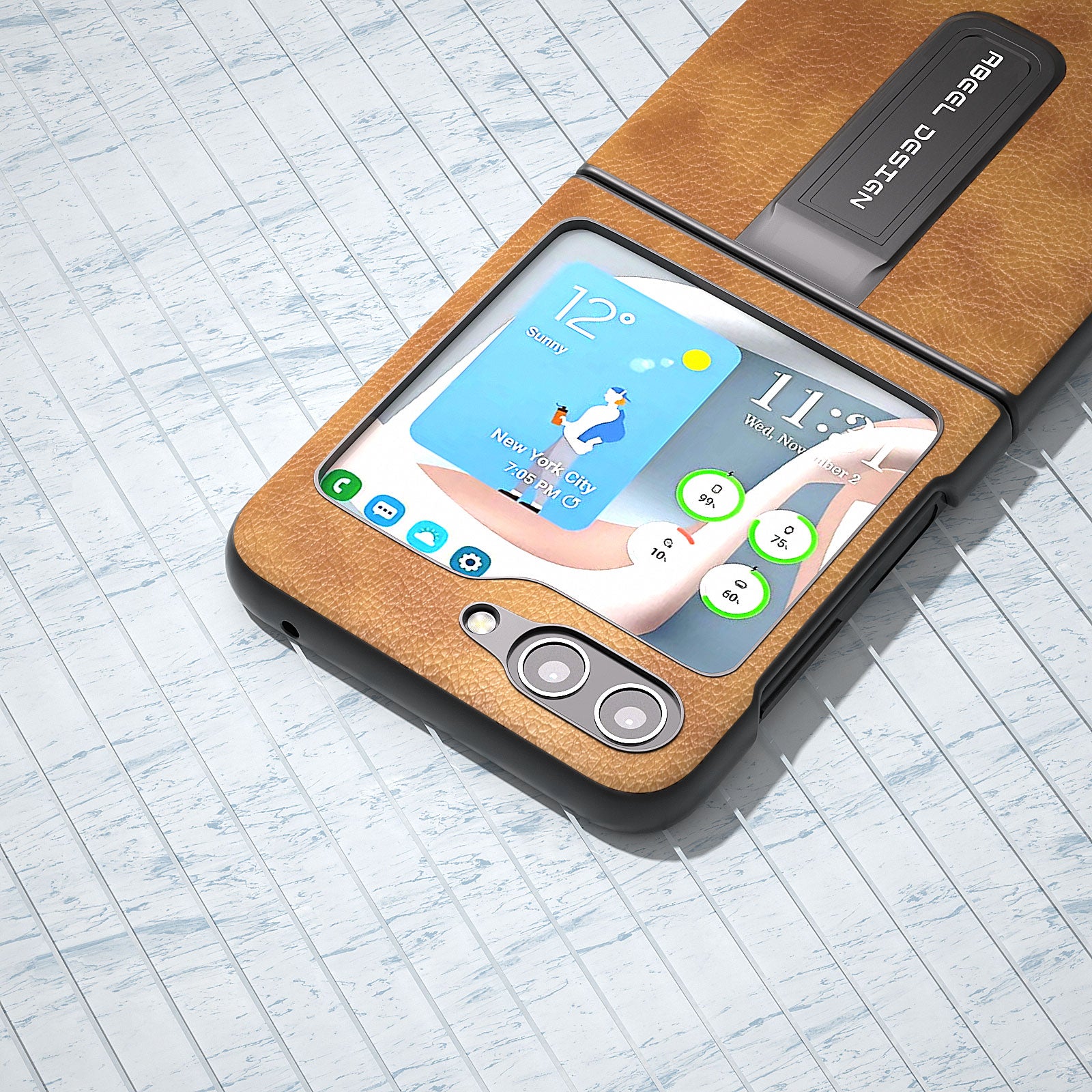 ABEEL For Samsung Galaxy Z Flip5 5G Retro Litchi Texture Phone Case PU Leather Coated PC Kickstand Cover