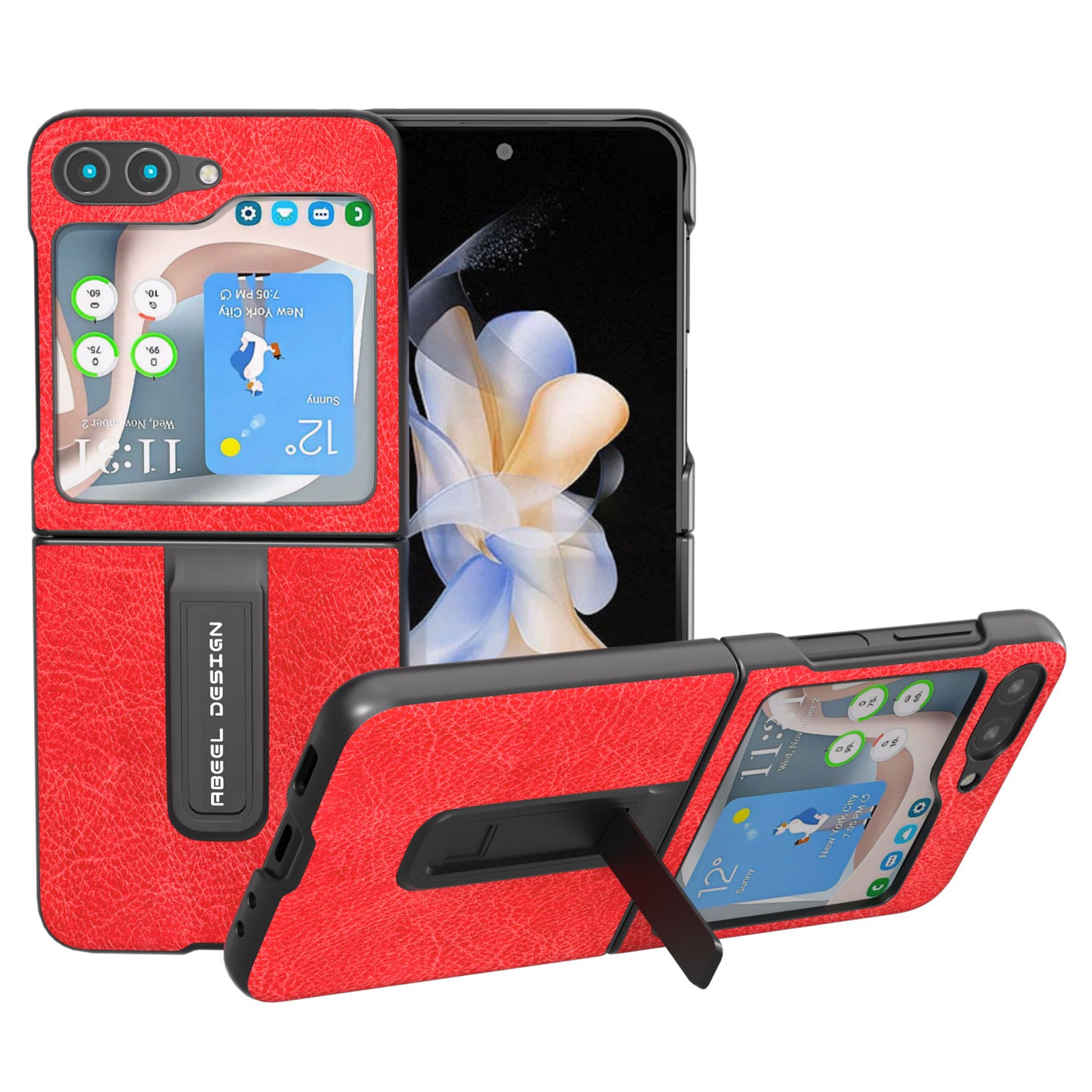 ABEEL For Samsung Galaxy Z Flip5 5G Retro Litchi Texture Phone Case PU Leather Coated PC Kickstand Cover