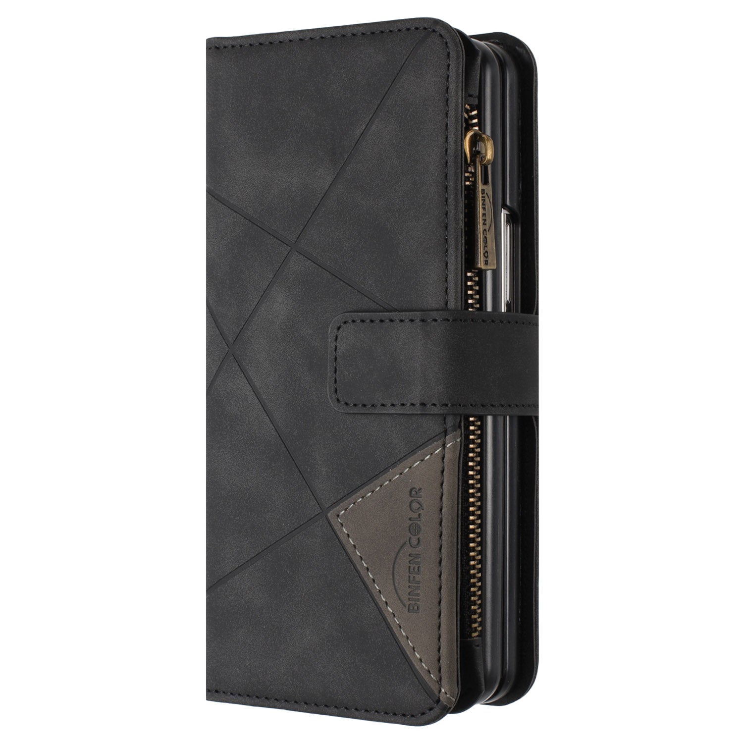 BINFEN COLOR Zipper Wallet Phone Case for Samsung Galaxy Z Fold5 5G Line Imprint TPU PU Flip Cover with Stand