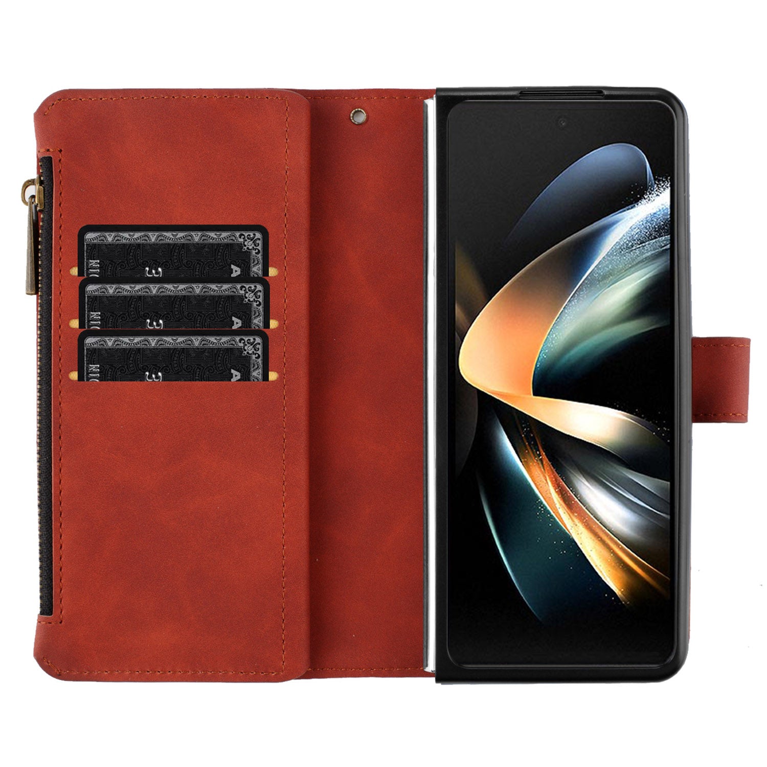 BINFEN COLOR Zipper Wallet Phone Case for Samsung Galaxy Z Fold5 5G Line Imprint TPU PU Flip Cover with Stand