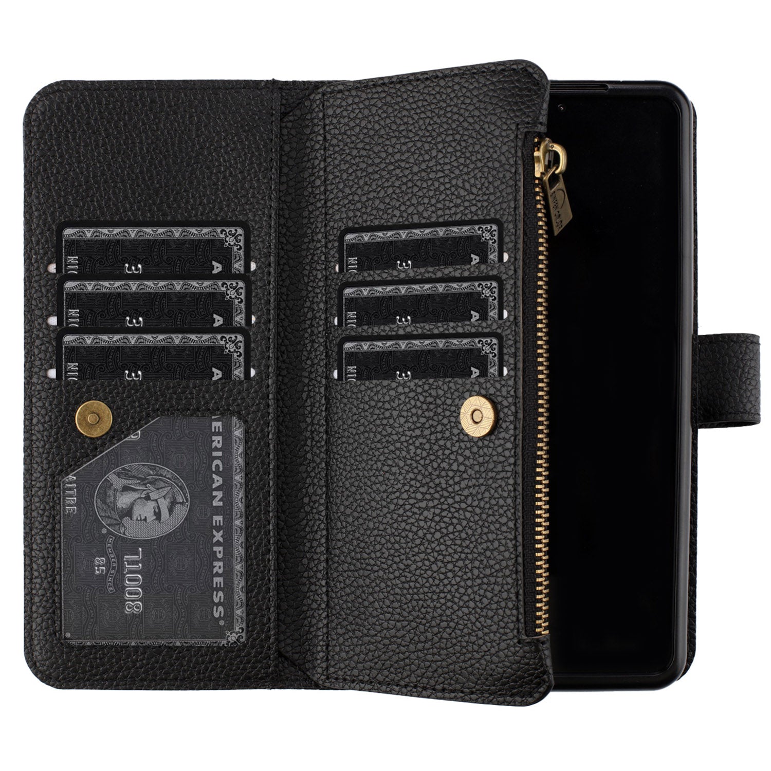 BINFEN COLOR Zipper Wallet Phone Case for Samsung Galaxy Z Fold3 5G Litchi Texture PU Leather Flip Cover