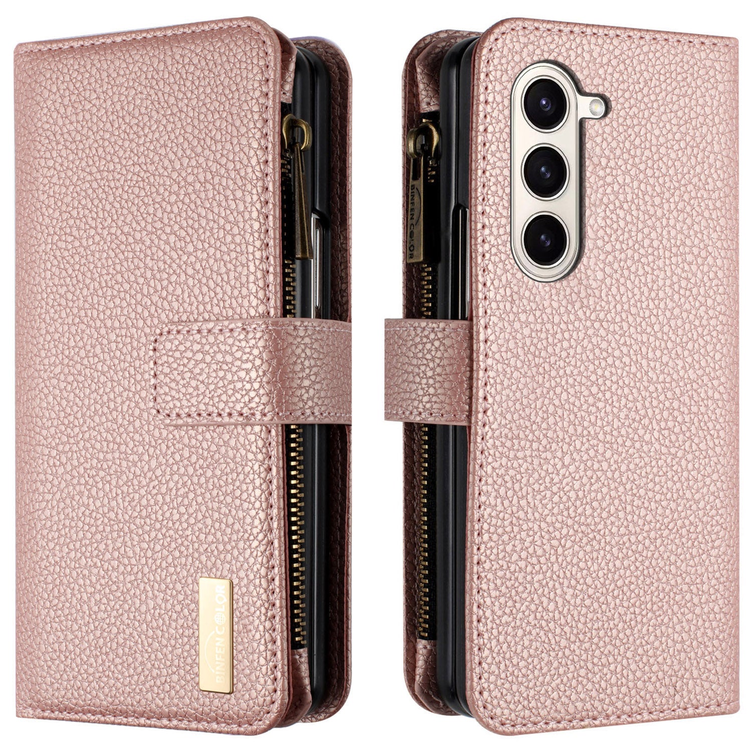 BINFEN COLOR For Samsung Galaxy Z Fold5 5G PU Leather Litchi Texture Case Stand Zipper Pocket Wallet Phone Cover