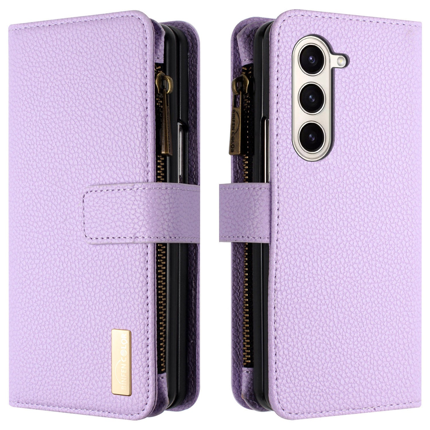 BINFEN COLOR For Samsung Galaxy Z Fold5 5G PU Leather Litchi Texture Case Stand Zipper Pocket Wallet Phone Cover