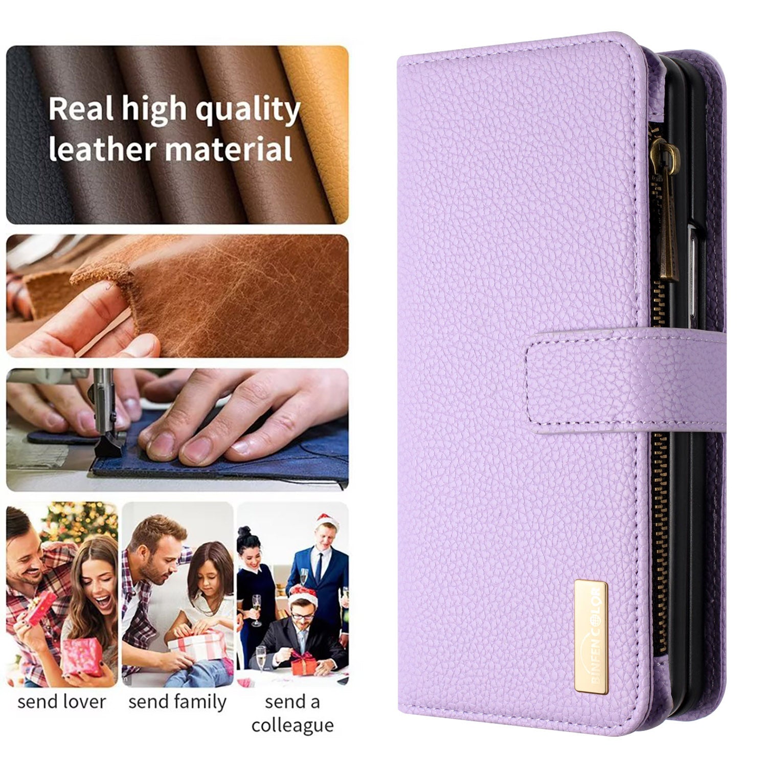 BINFEN COLOR For Samsung Galaxy Z Fold5 5G PU Leather Litchi Texture Case Stand Zipper Pocket Wallet Phone Cover