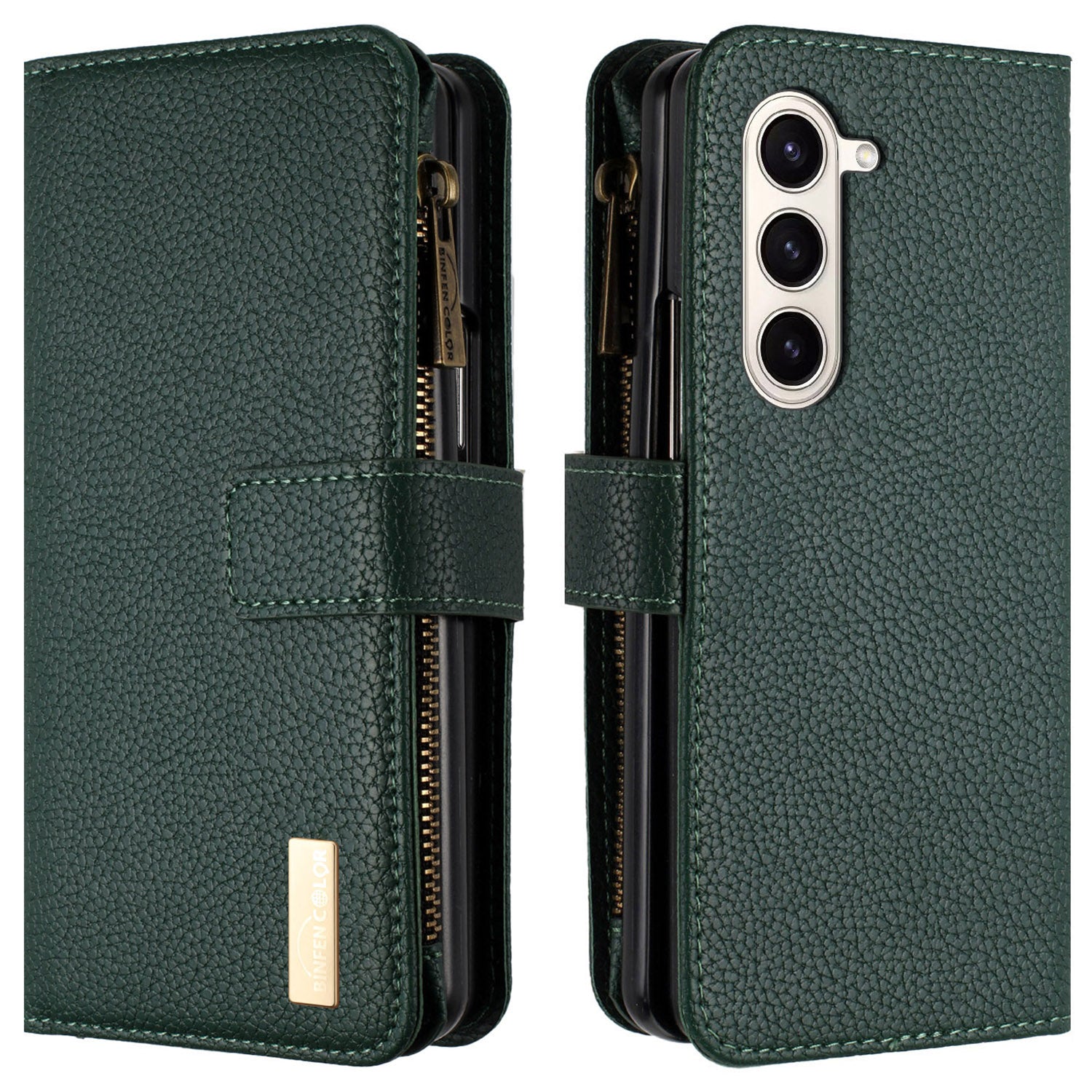 BINFEN COLOR For Samsung Galaxy Z Fold5 5G PU Leather Litchi Texture Case Stand Zipper Pocket Wallet Phone Cover