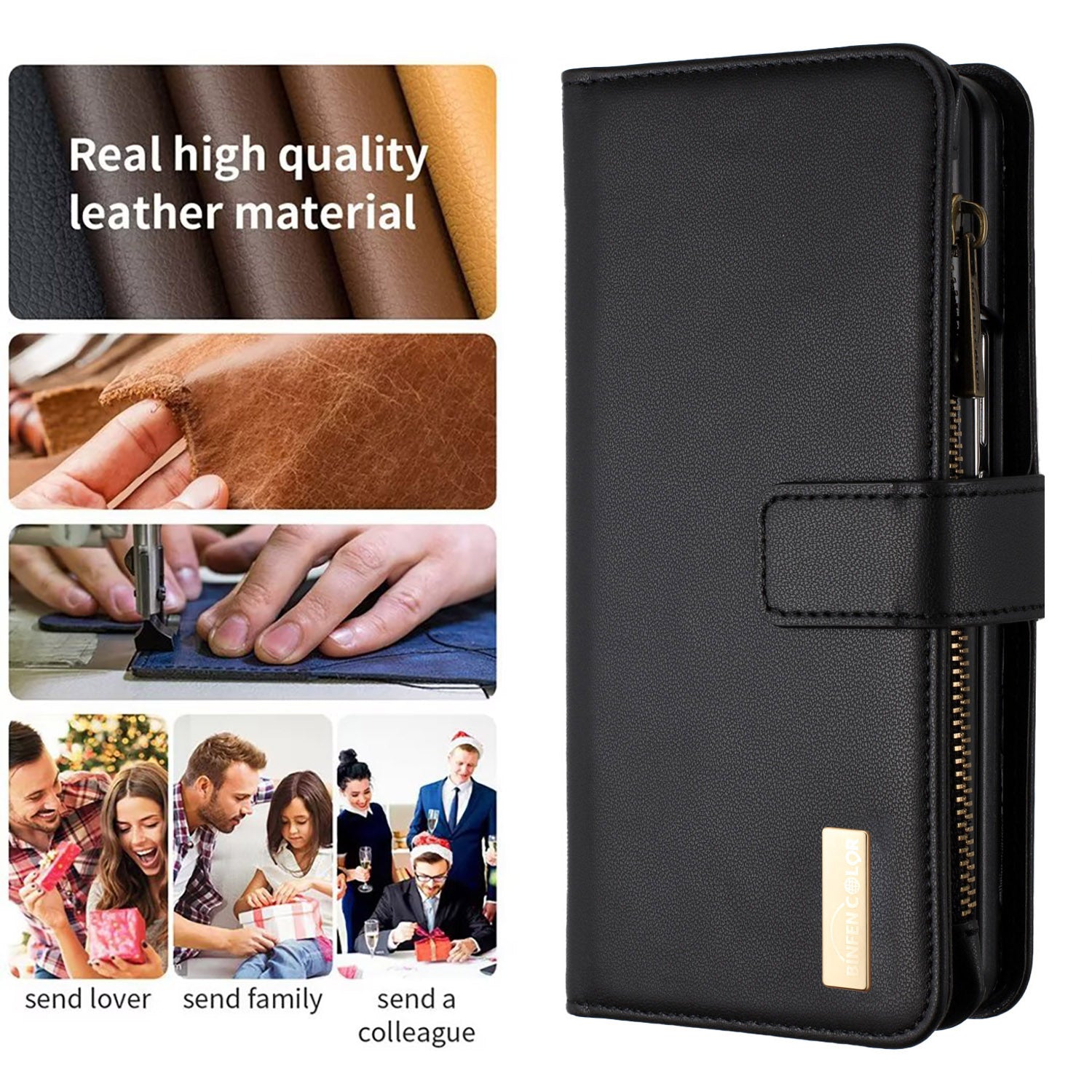 BINFEN COLOR For Samsung Galaxy Z Fold5 5G Matte Wallet Phone Case PU Leather Stand Zipper Pocket Flip Cover