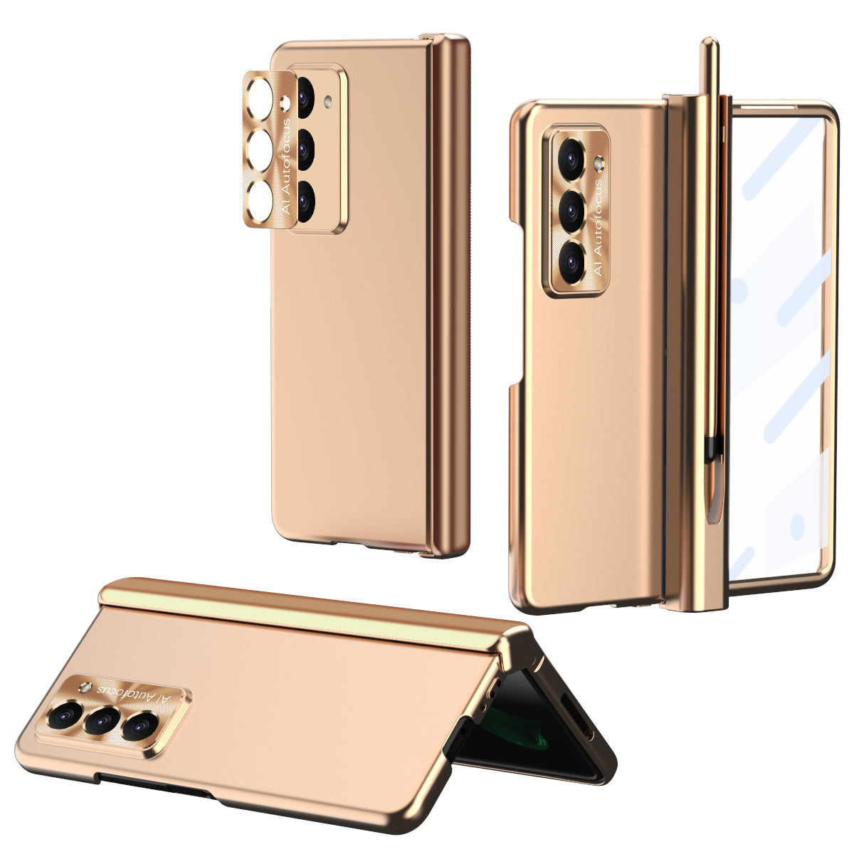 For Samsung Galaxy Z Fold5 5G Hinge Protection Phone Case Electroplating PC Phone Cover with Pen Slot
