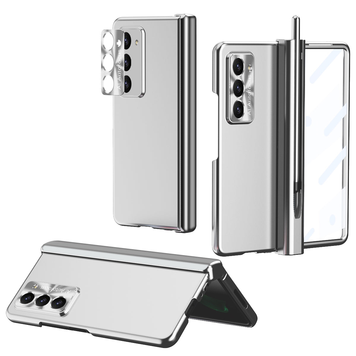 For Samsung Galaxy Z Fold5 5G Hinge Protection Phone Case Electroplating PC Phone Cover with Pen Slot