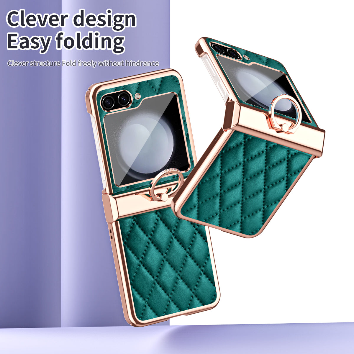 Stitching Line Imprinted Phone Case for Samsung Galaxy Z Flip5 5G PU PC Kickstand Electroplating Phone Cover