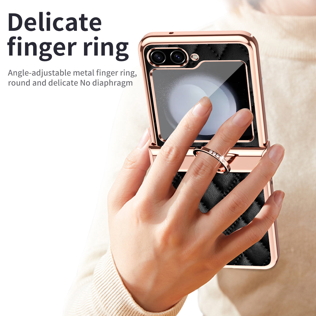 Stitching Line Imprinted Phone Case for Samsung Galaxy Z Flip5 5G PU PC Kickstand Electroplating Phone Cover