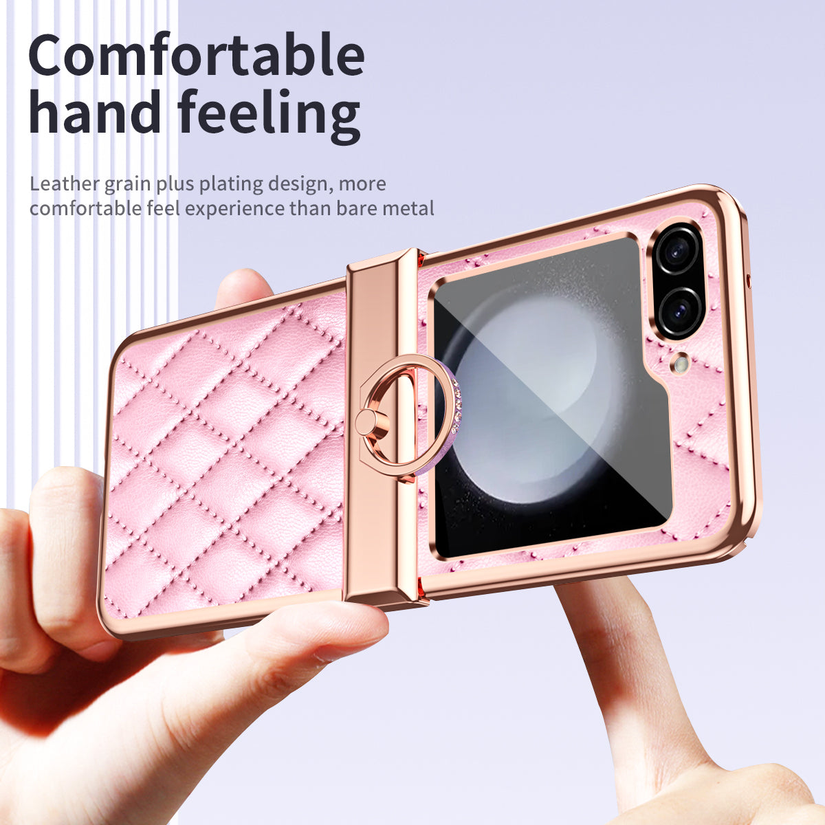 Stitching Line Imprinted Phone Case for Samsung Galaxy Z Flip5 5G PU PC Kickstand Electroplating Phone Cover
