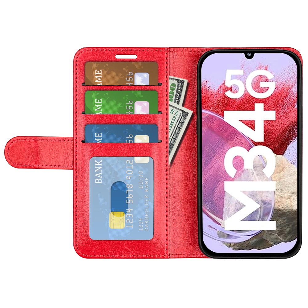 For Samsung Galaxy F34 5G M34 5G Anti-Scratch PU Leather Cell Phone Cover Stand Crazy Horse Texture Wallet Case