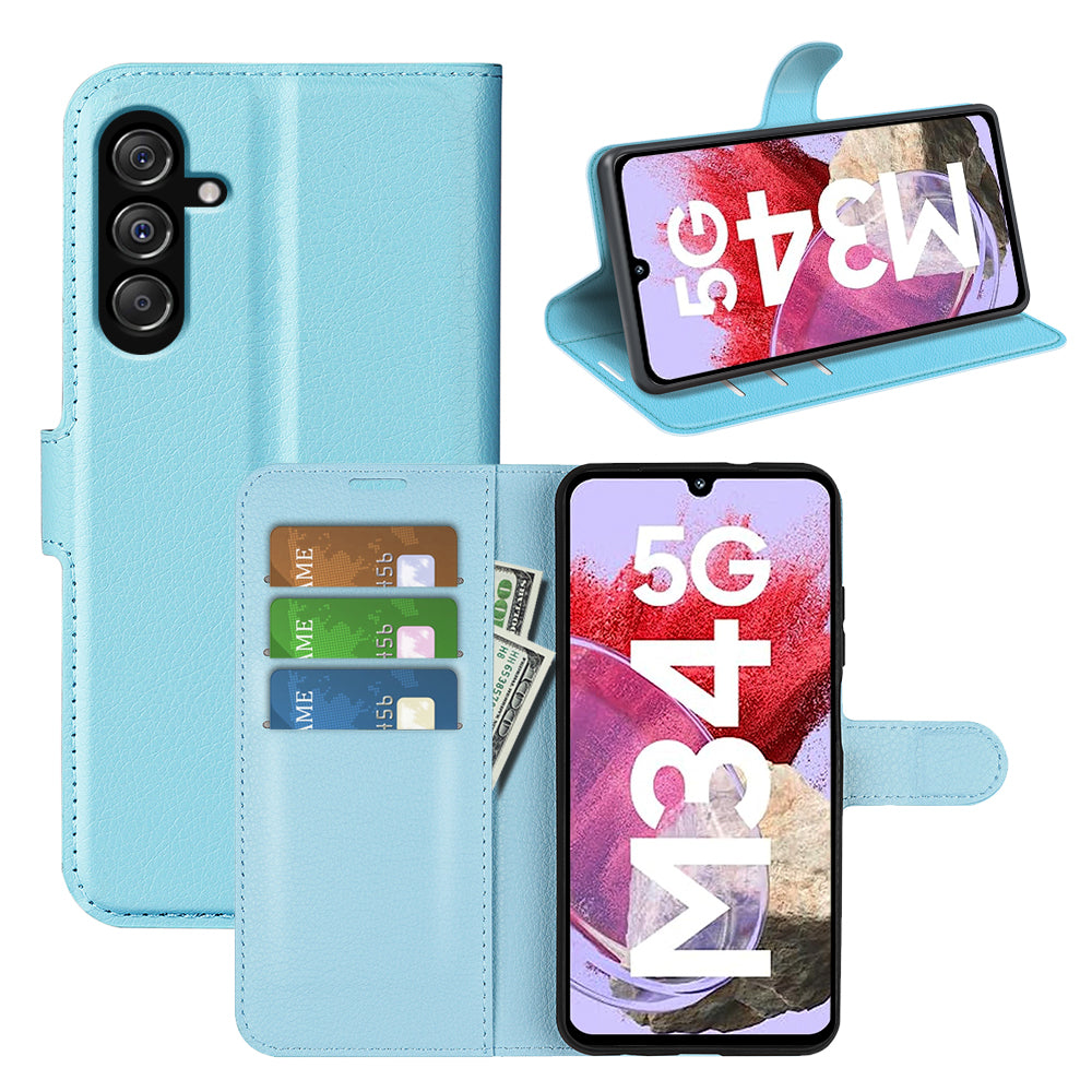 For Samsung Galaxy F34 5G M34 5G Phone Case Anti-Scratch Stand PU Leather Wallet Litchi Texture Protective Cover