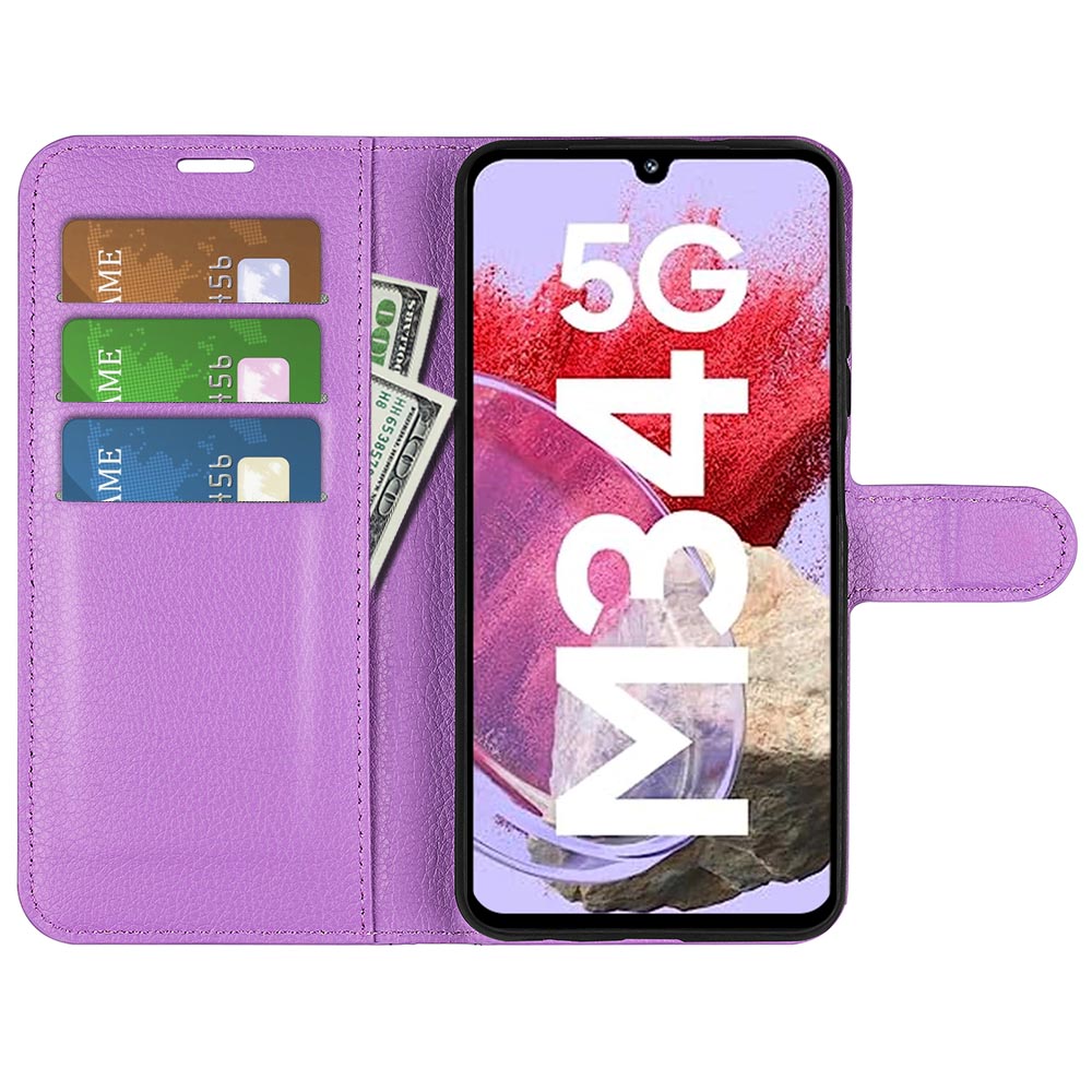 For Samsung Galaxy F34 5G M34 5G Phone Case Anti-Scratch Stand PU Leather Wallet Litchi Texture Protective Cover