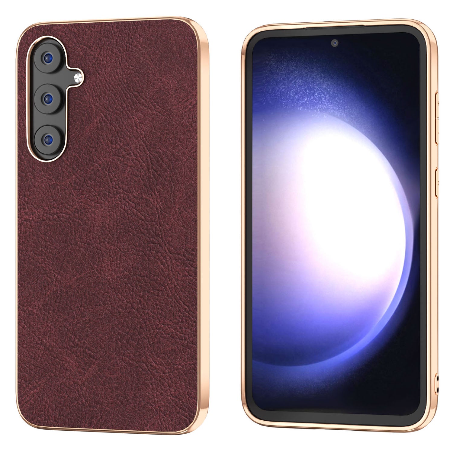 For Samsung Galaxy S23 FE Litchi Texture Electroplating Case PU Leather Coated PC TPU Phone Cover