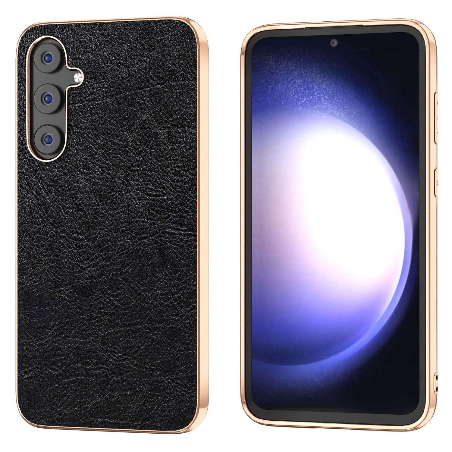 For Samsung Galaxy S23 FE Retro Litchi Texture Phone Case Electroplating PU Leather Coated PC TPU Cover