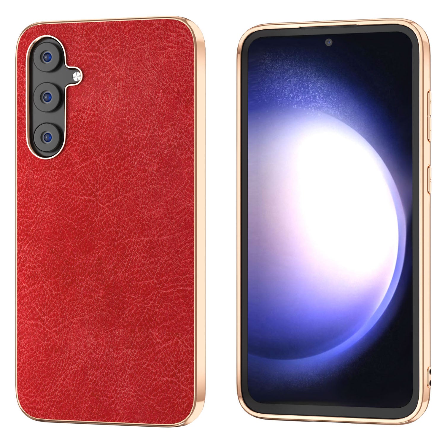 For Samsung Galaxy S23 FE Retro Litchi Texture Phone Case Electroplating PU Leather Coated PC TPU Cover