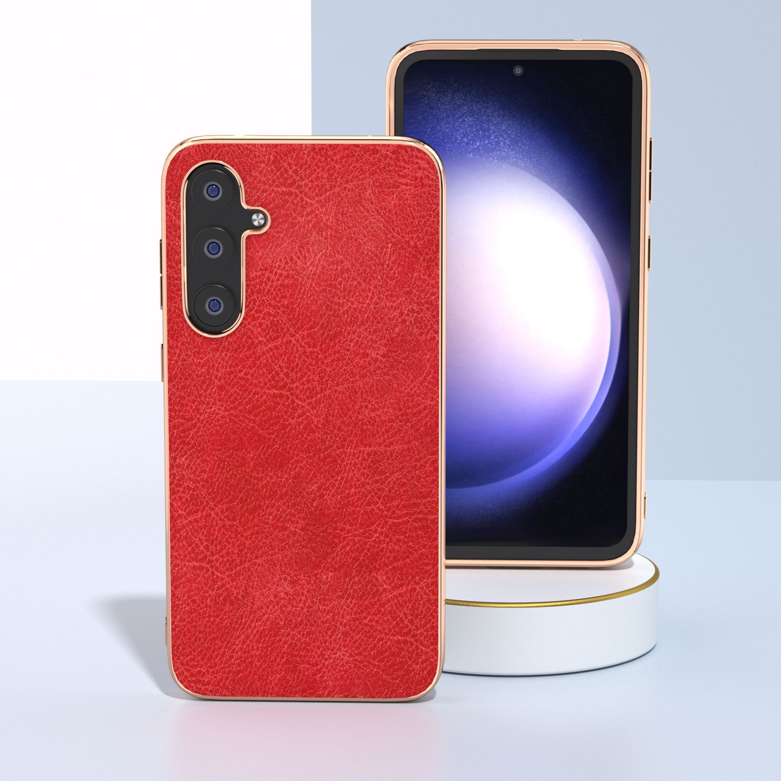 For Samsung Galaxy S23 FE Retro Litchi Texture Phone Case Electroplating PU Leather Coated PC TPU Cover