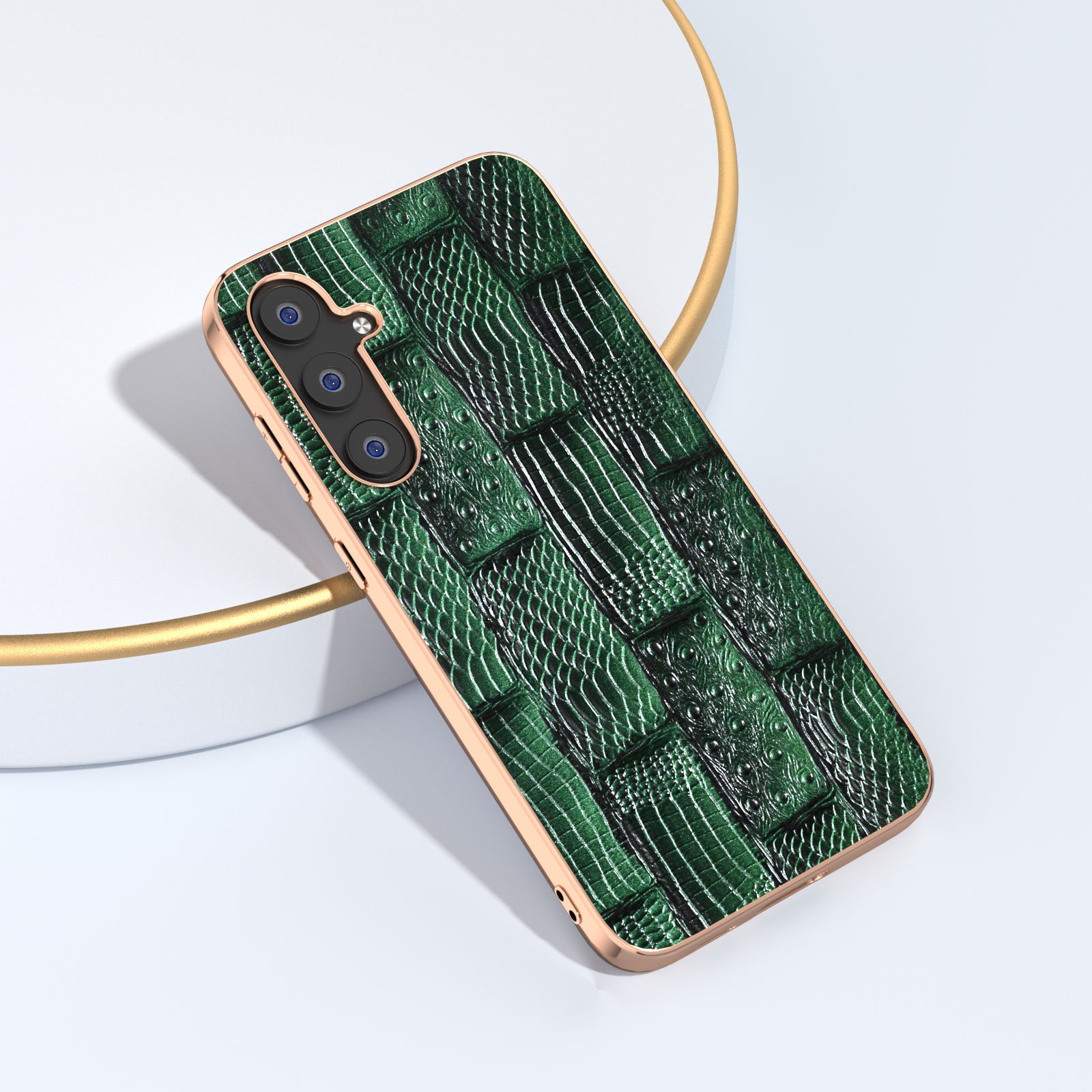 For Samsung Galaxy S23 FE Mahjong Texture Phone Case Genuine Cowhide Leather PC TPU Electroplating Cover