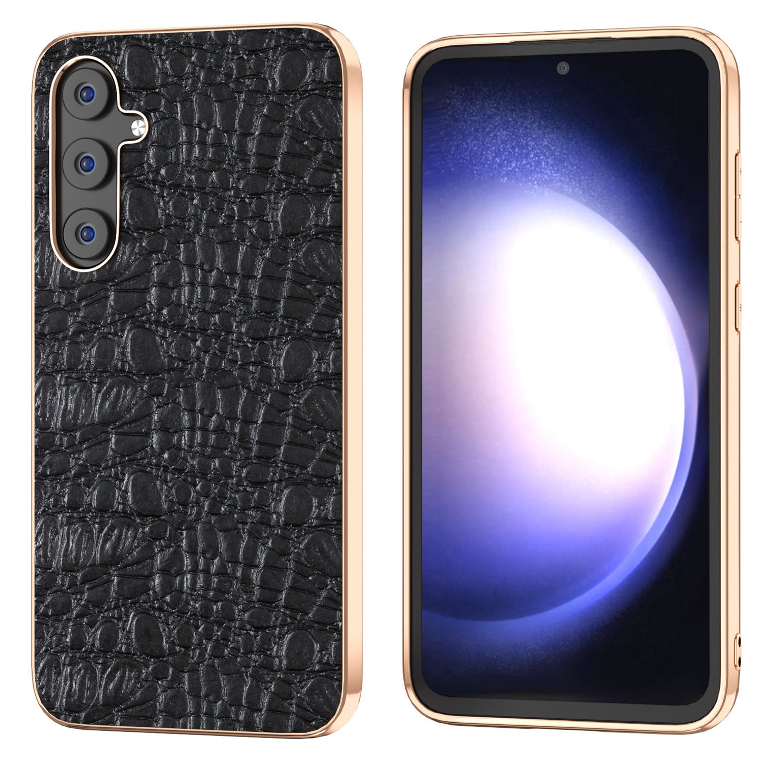 For Samsung Galaxy S23 FE Electroplating Canopy Texture Case Genuine Cowhide Leather TPU PC Phone Cover