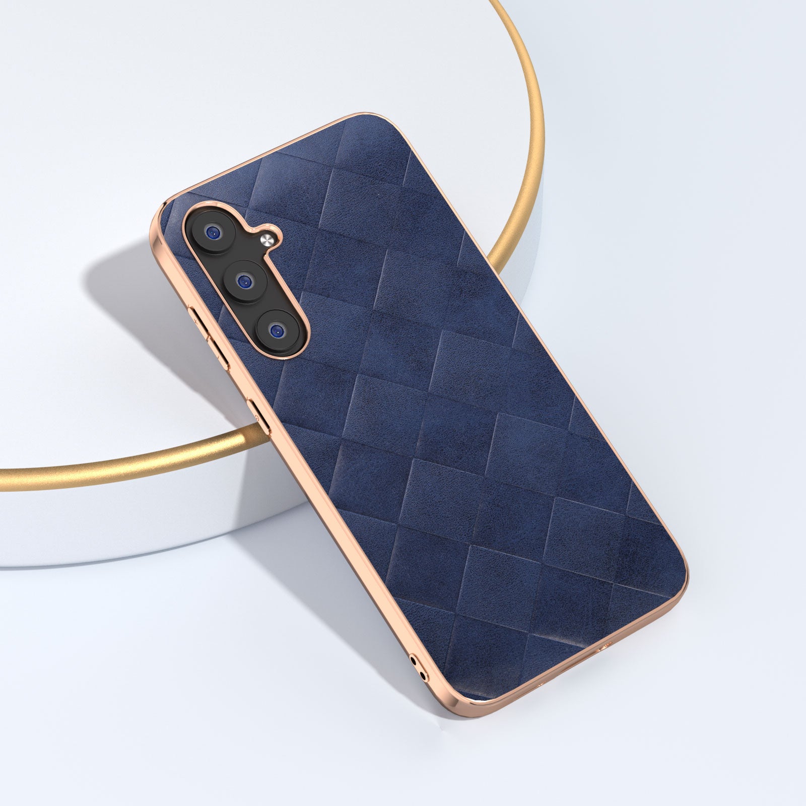 For Samsung Galaxy S23 FE Shockproof Grid Texture Phone Case Genuine Cowhide Leather PC TPU Electroplating Cover