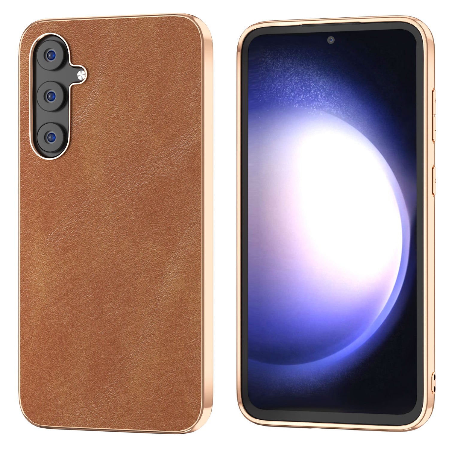 For Samsung Galaxy S23 FE Cowhide Texture Phone Case PU Leather Coated PC TPU Electroplating Cover