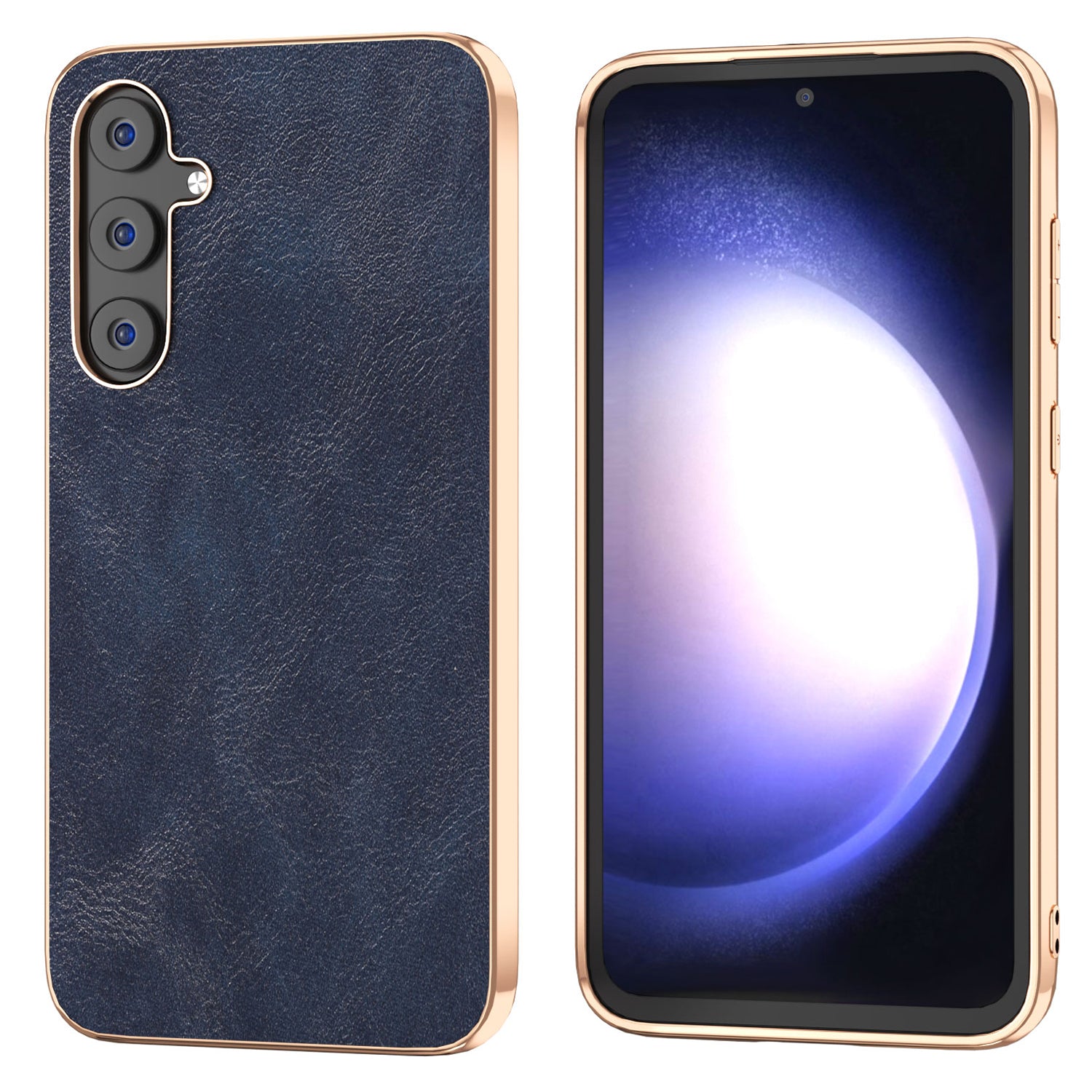For Samsung Galaxy S23 FE Cowhide Texture Phone Case PU Leather Coated PC TPU Electroplating Cover