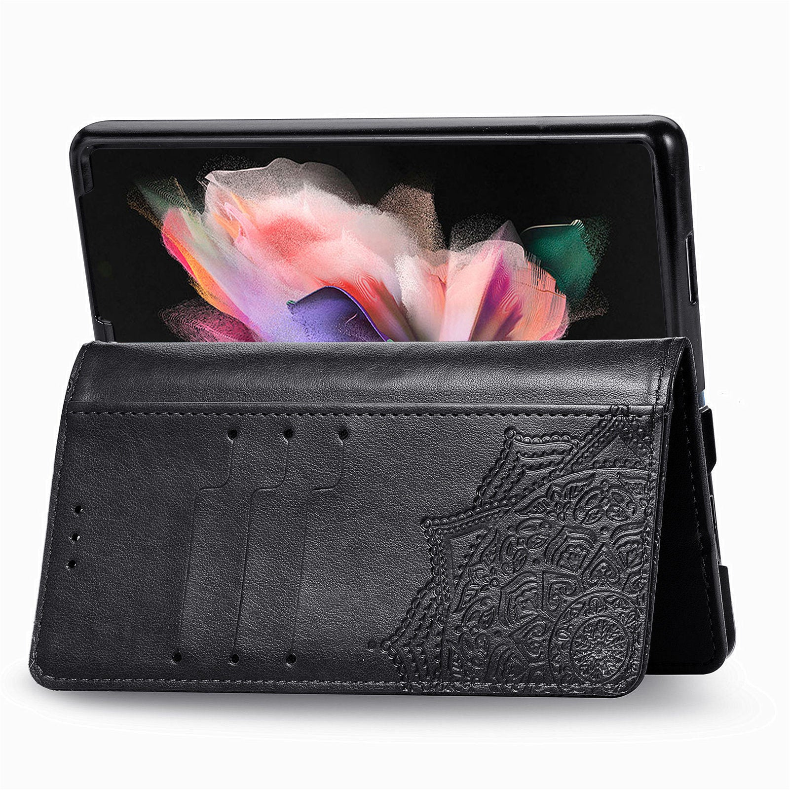 For Samsung Galaxy Z Fold5 5G Anti-Scratch Phone Cover Mandala Pattern Embossed PU Leather Wallet Case