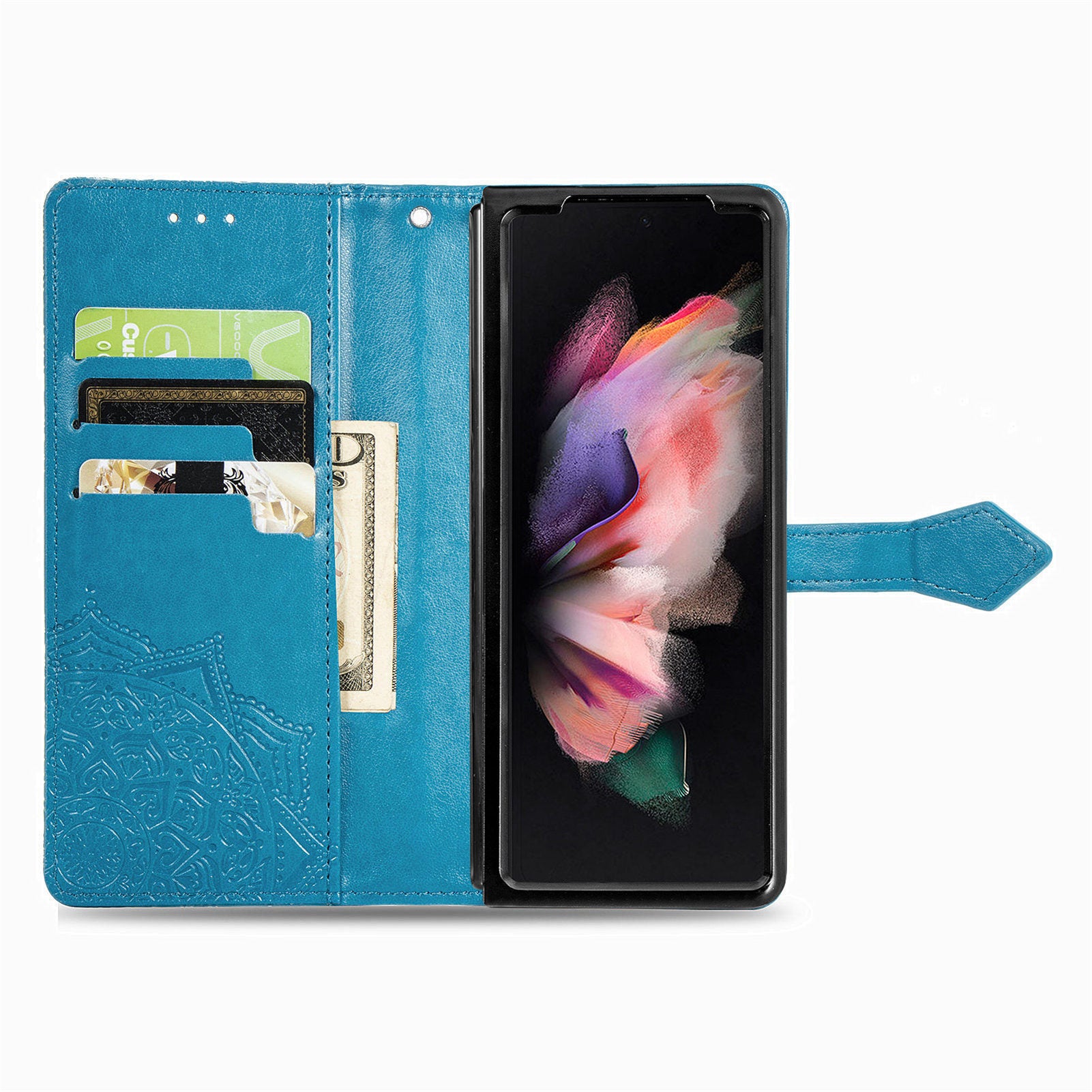 For Samsung Galaxy Z Fold5 5G Anti-Scratch Phone Cover Mandala Pattern Embossed PU Leather Wallet Case