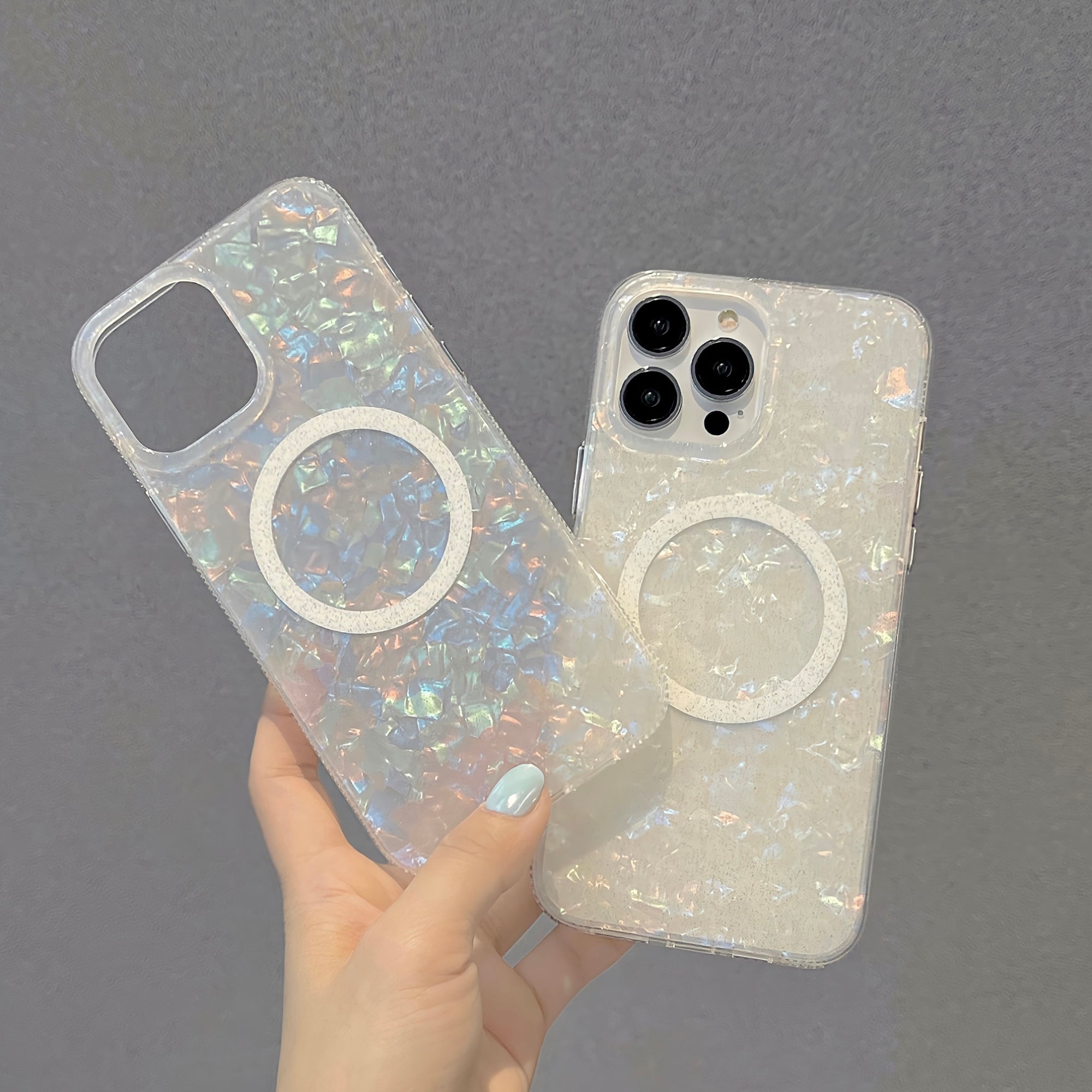 Shell Texture Glitter IMD Case for iPhone 15 Pro Max PVC Soft TPU Anti-Drop Phone Cover Compatible with MagSafe