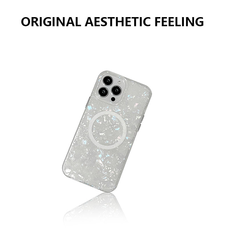 Shell Texture Glitter IMD Slim Case for iPhone 15 Anti-Drop PVC Soft TPU Phone Cover Compatible with MagSafe