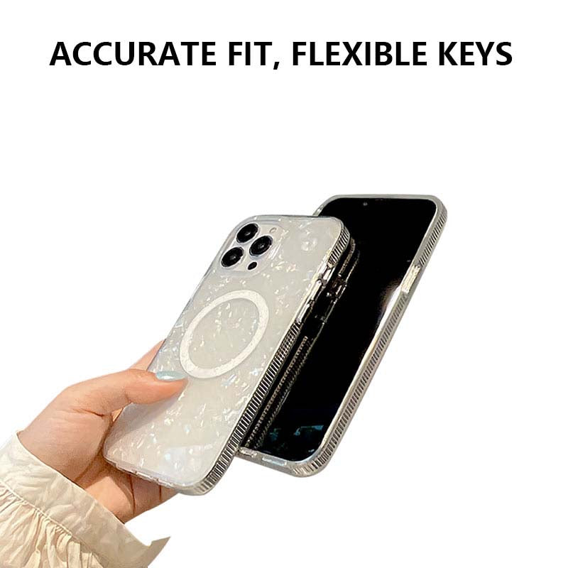 Shell Texture Glitter IMD Slim Case for iPhone 15 Anti-Drop PVC Soft TPU Phone Cover Compatible with MagSafe