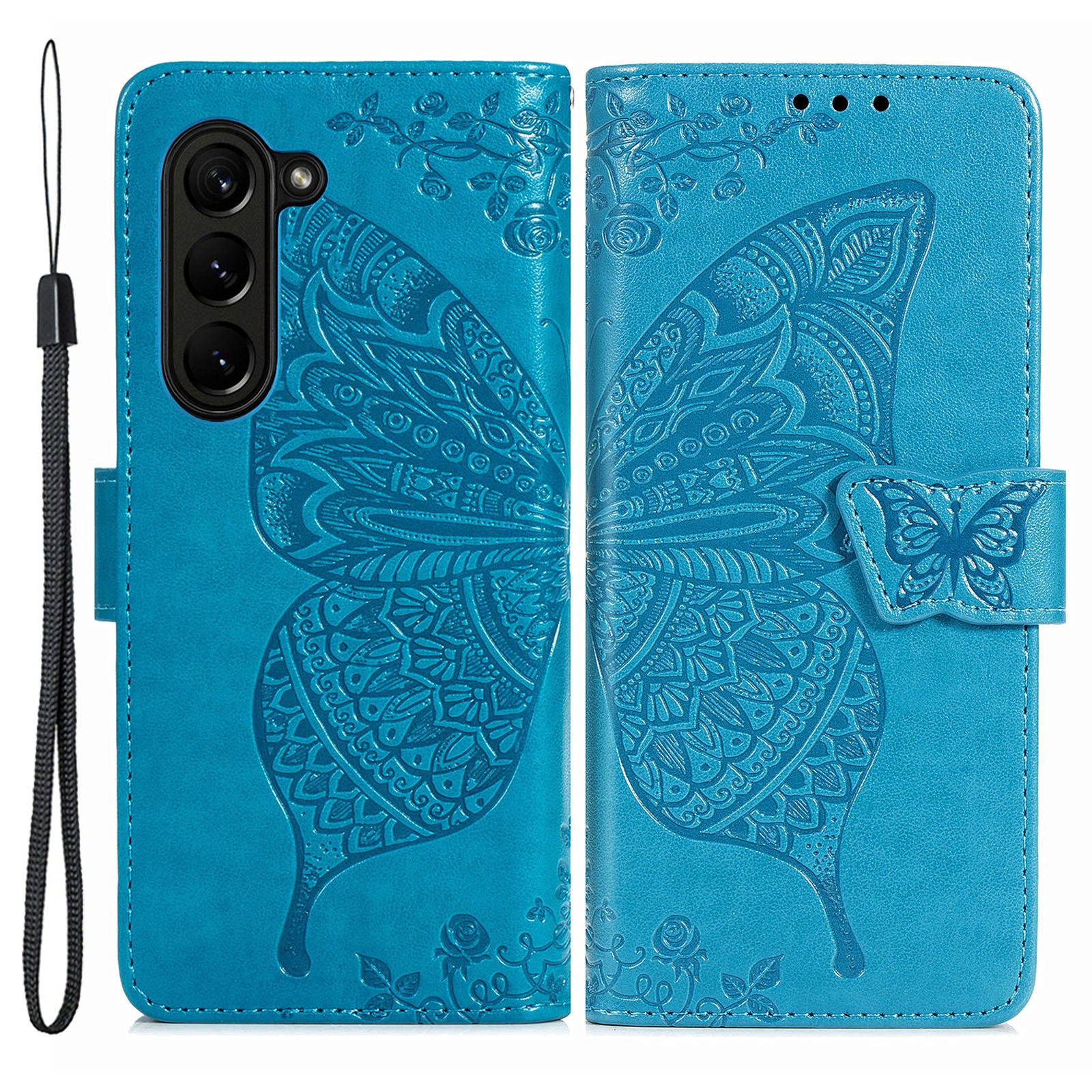 For Samsung Galaxy Z Fold5 5G Butterfly Imprinted Stand Wallet Case PU Leather Fully Wrapped Phone Cover