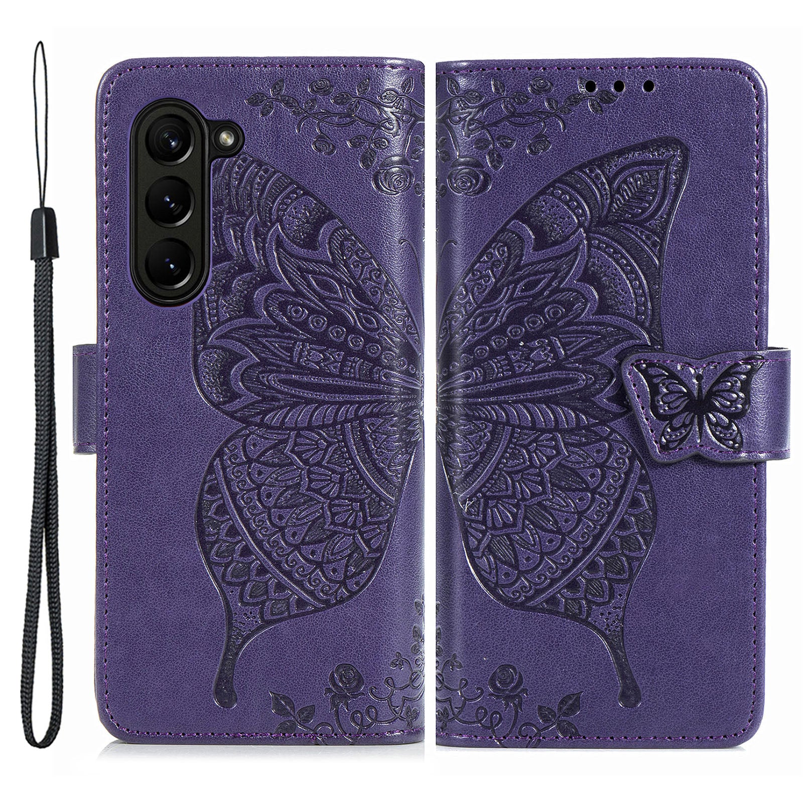 For Samsung Galaxy Z Fold5 5G Butterfly Imprinted Stand Wallet Case PU Leather Fully Wrapped Phone Cover