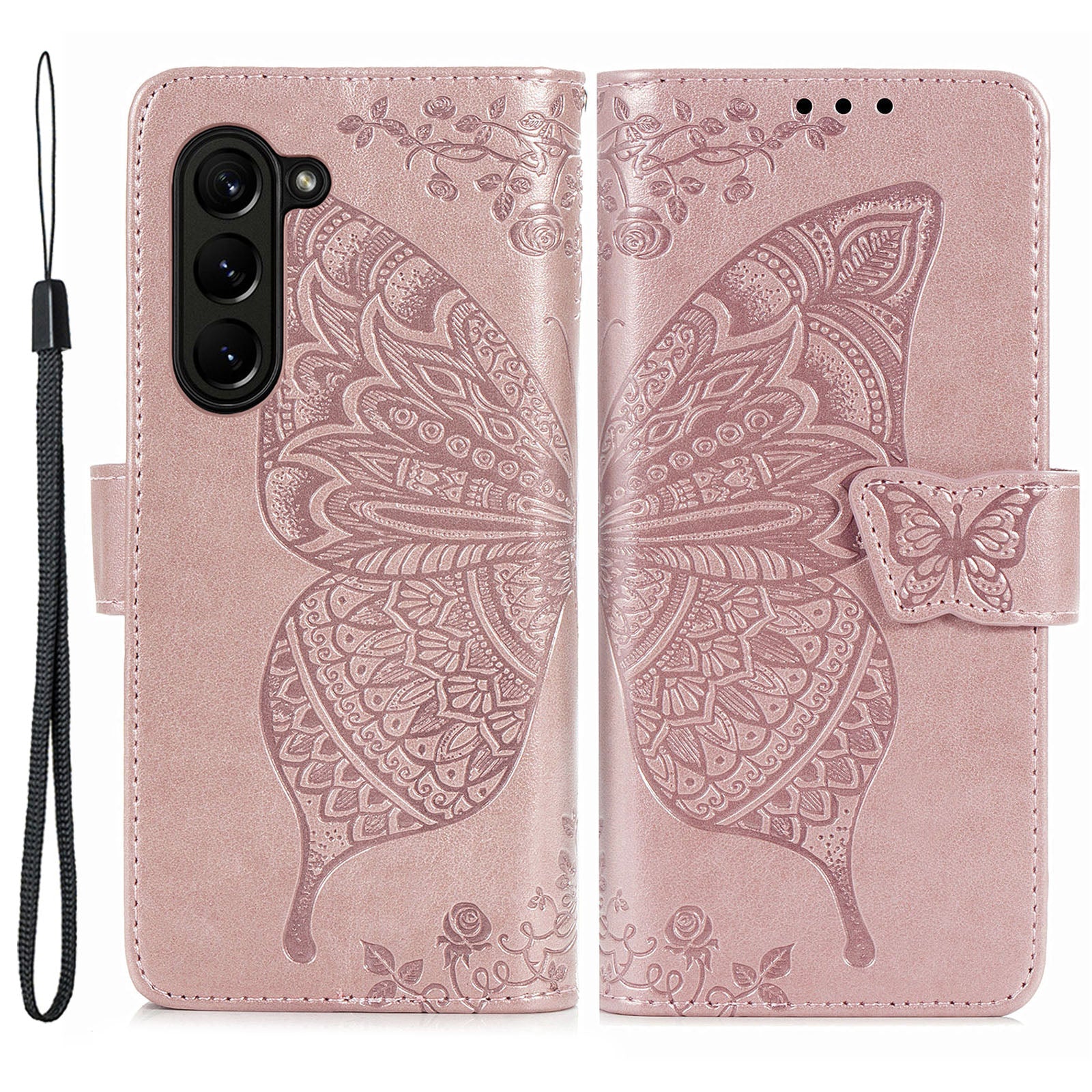 For Samsung Galaxy Z Fold5 5G Butterfly Imprinted Stand Wallet Case PU Leather Fully Wrapped Phone Cover