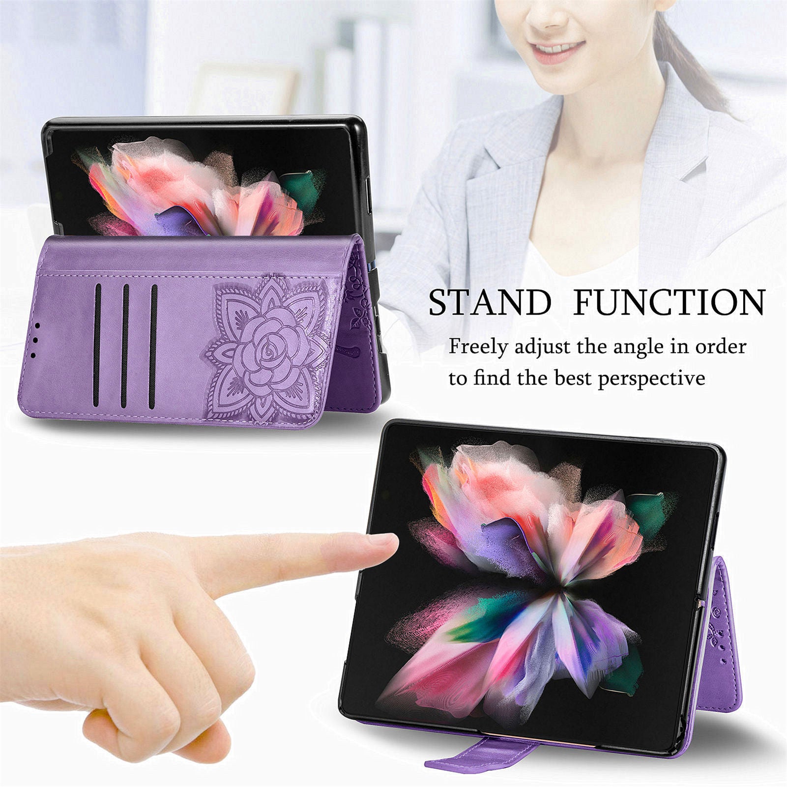 Wallet Phone Case for Samsung Galaxy Z Fold5 5G Butterfly Imprinting Rhinestone Decored PU Leather Flip Cover