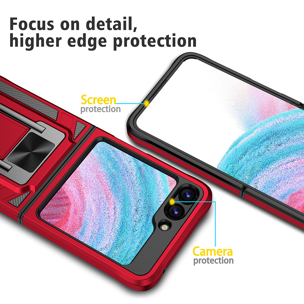 For Samsung Galaxy Z Flip5 5G Folding Phone Kickstand Cover PC TPU Case Support Magnetic Car Mount