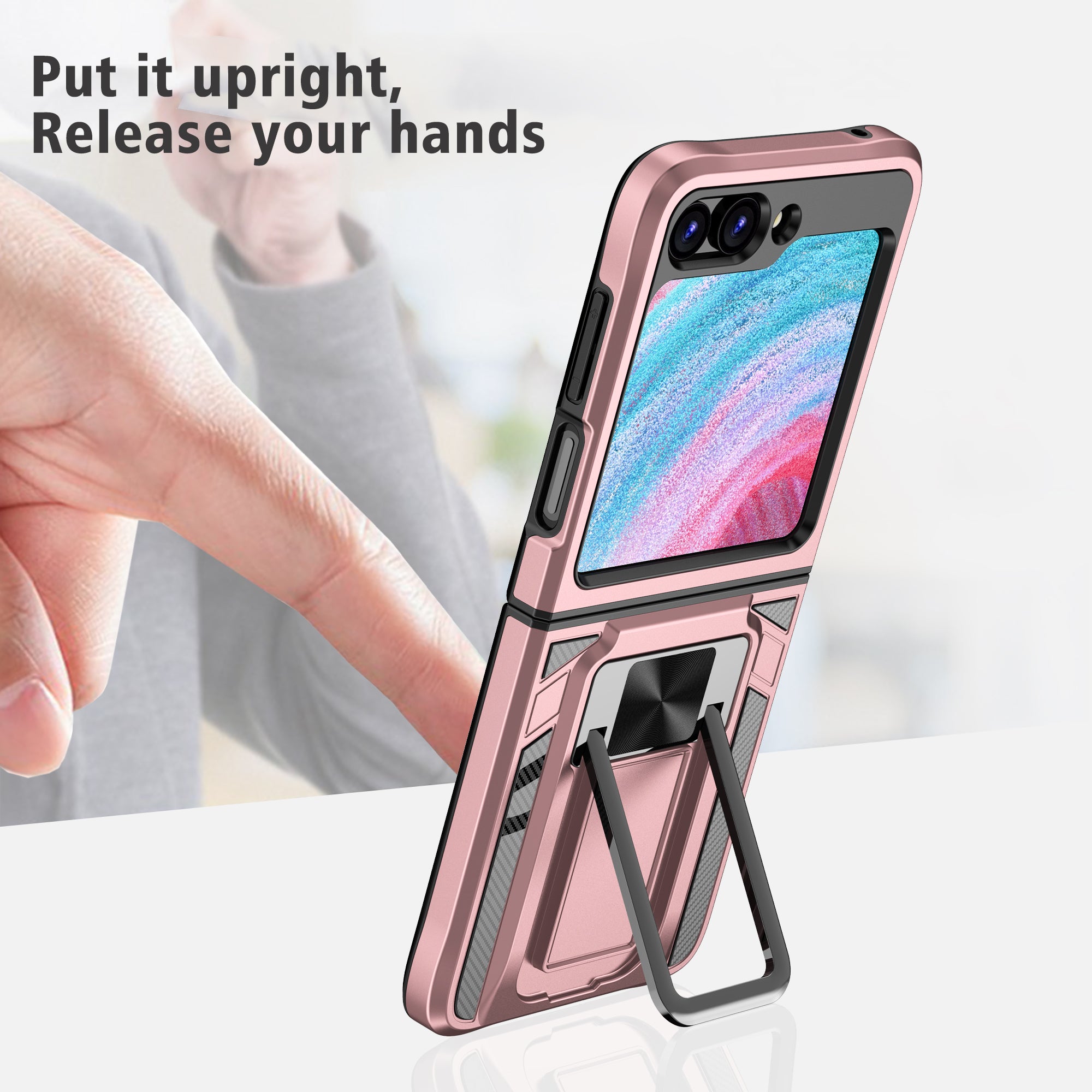 For Samsung Galaxy Z Flip5 5G Folding Phone Kickstand Cover PC TPU Case Support Magnetic Car Mount