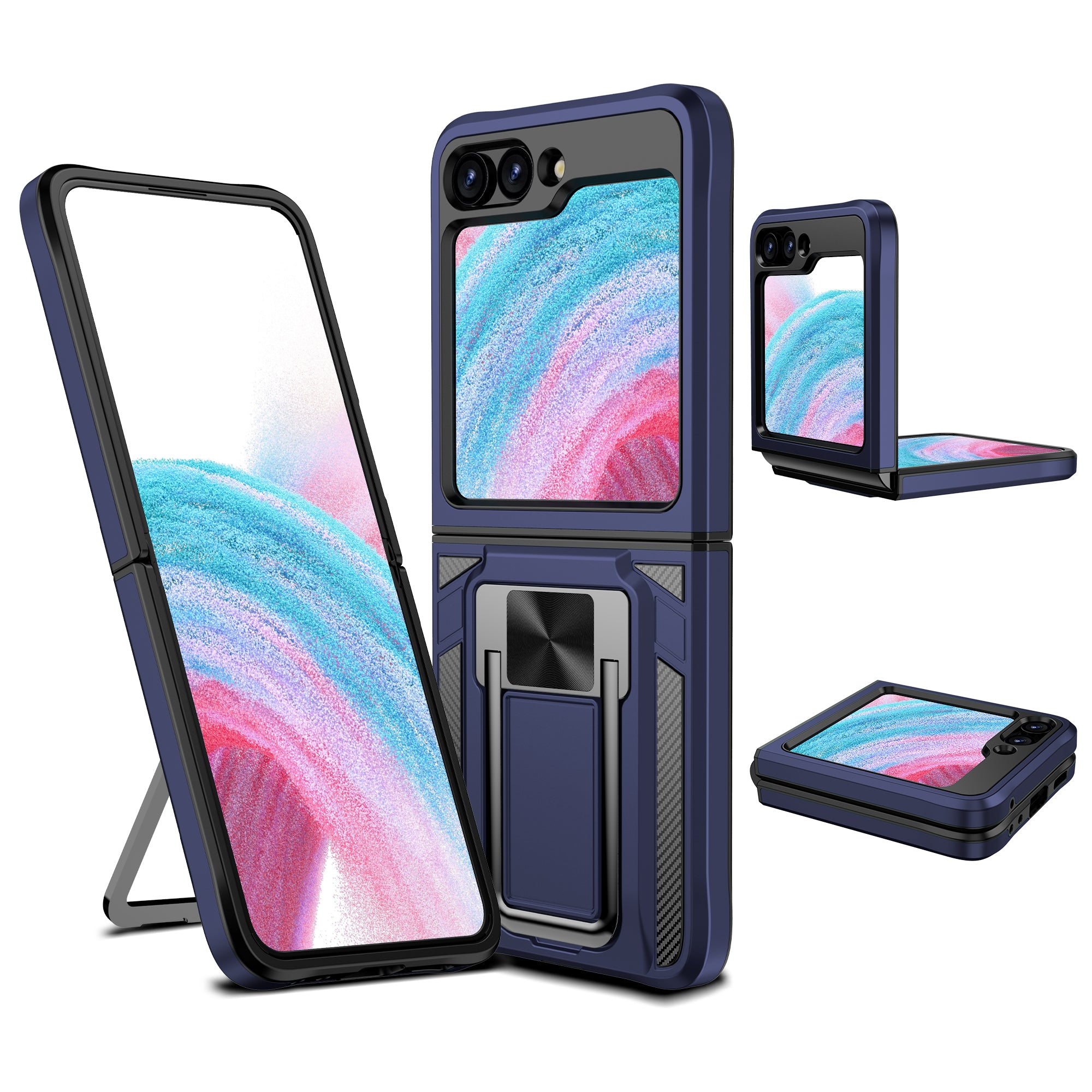 For Samsung Galaxy Z Flip5 5G Folding Phone Kickstand Cover PC TPU Case Support Magnetic Car Mount