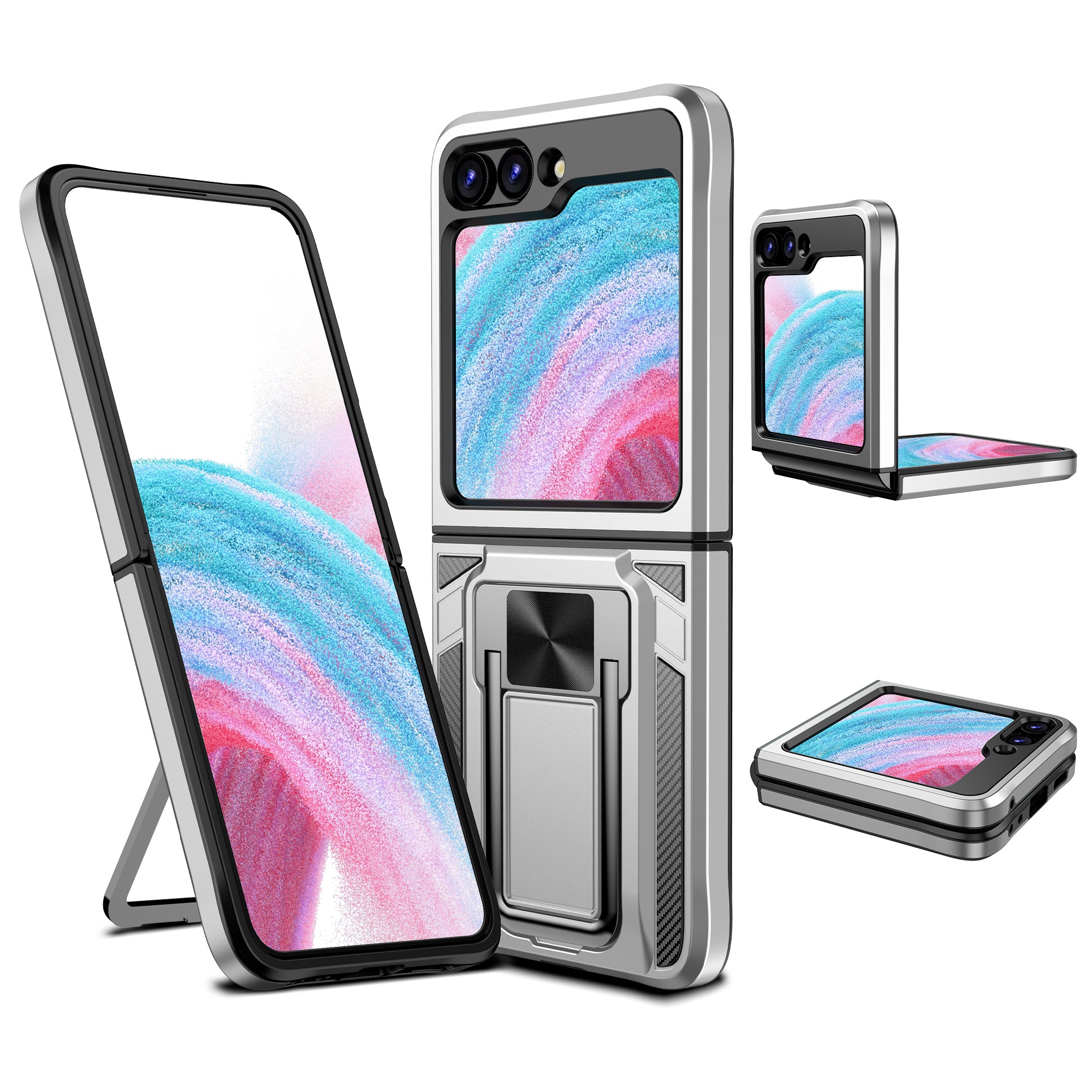 For Samsung Galaxy Z Flip5 5G Folding Phone Kickstand Cover PC TPU Case Support Magnetic Car Mount