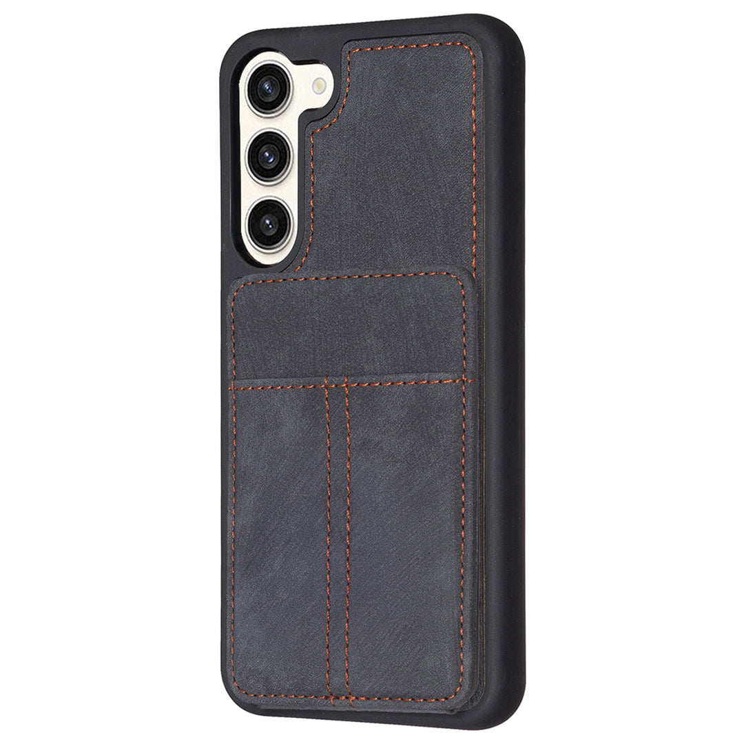 BF28 For Samsung Galaxy S23 Matte PU Leather Coated TPU Phone Cover Card Holder Kickstand Case